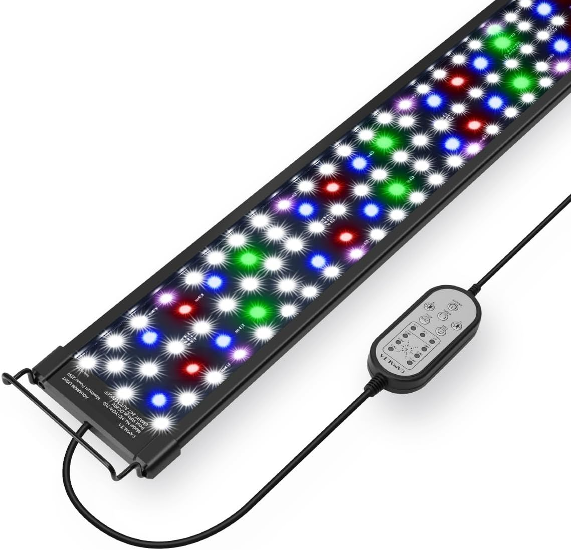 Gamalta Aquarium Light,18W 24/7 Natural Mode,9 Light Modes(Water Grass Mode & 7 Colors & Cycle),Adjustable Timer and 7 Color Brightness - with Expandable Mounting Bracket for 18~24IN Fish Tank