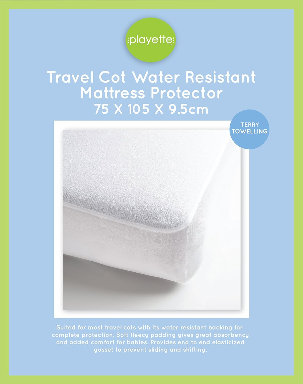 Playette Terry Towelling Mattress Protector, Fits Most Travel Cots, White image number 1