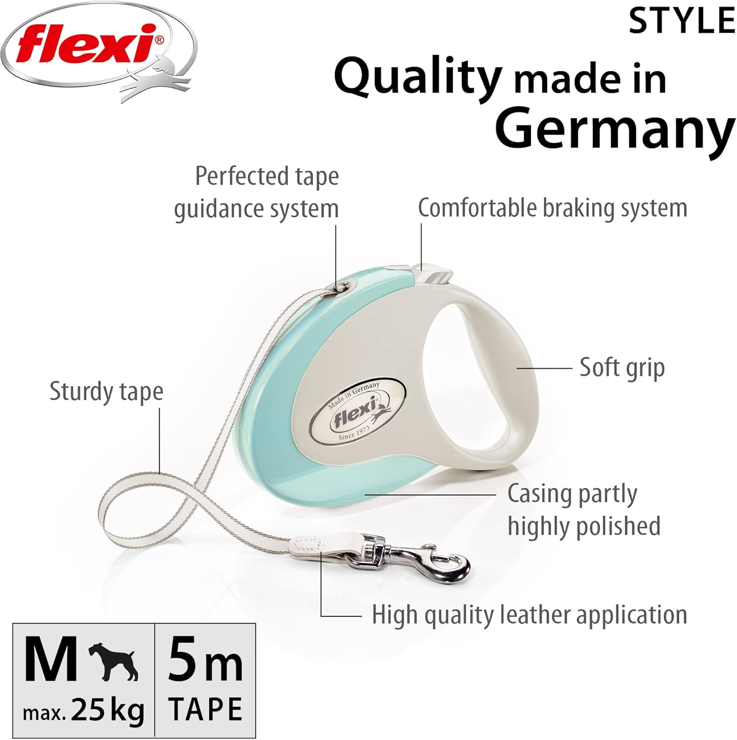 Flexi Style Tape Mint Medium 5M Retractable Dog Leash/Lead for Dogs up to 25Kgs/55Lbs image number 4