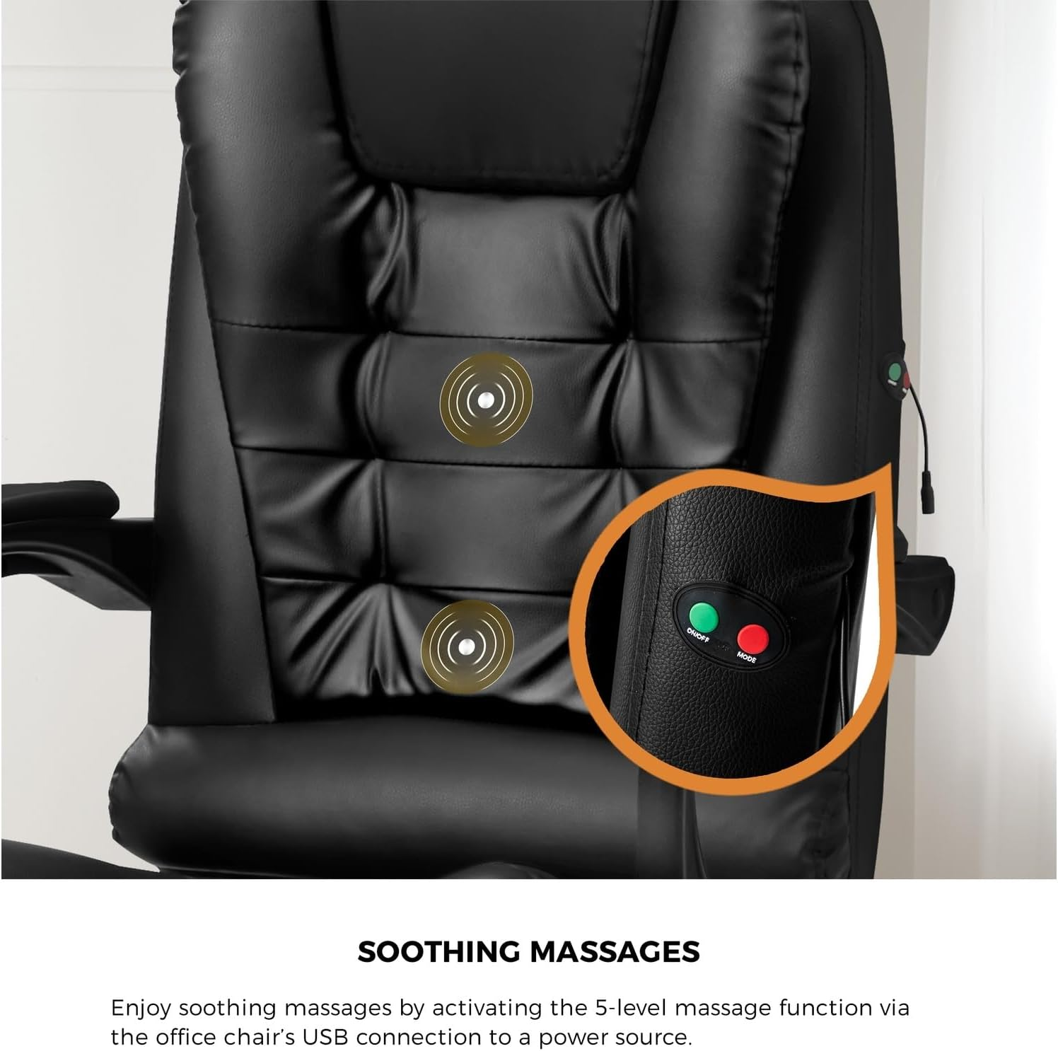 Oikiture Office Desk Chair with Pu Leather Cover and 90-150 Degrees Reclining Ergonomic Message Chair Black - Boss With Footrest-Black image number 5