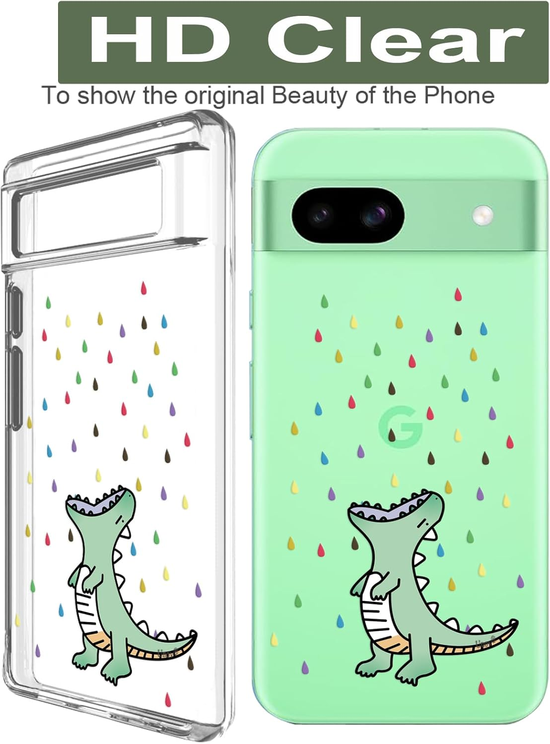 Unov Case Compatible with Pixel 8A Case Clear with Design Soft TPU Shock Absorption Slim Embossed Pattern Protective Back Cover for Pixel 8A (Rainbow Dinosaur) - Flower Bouquet image number 6