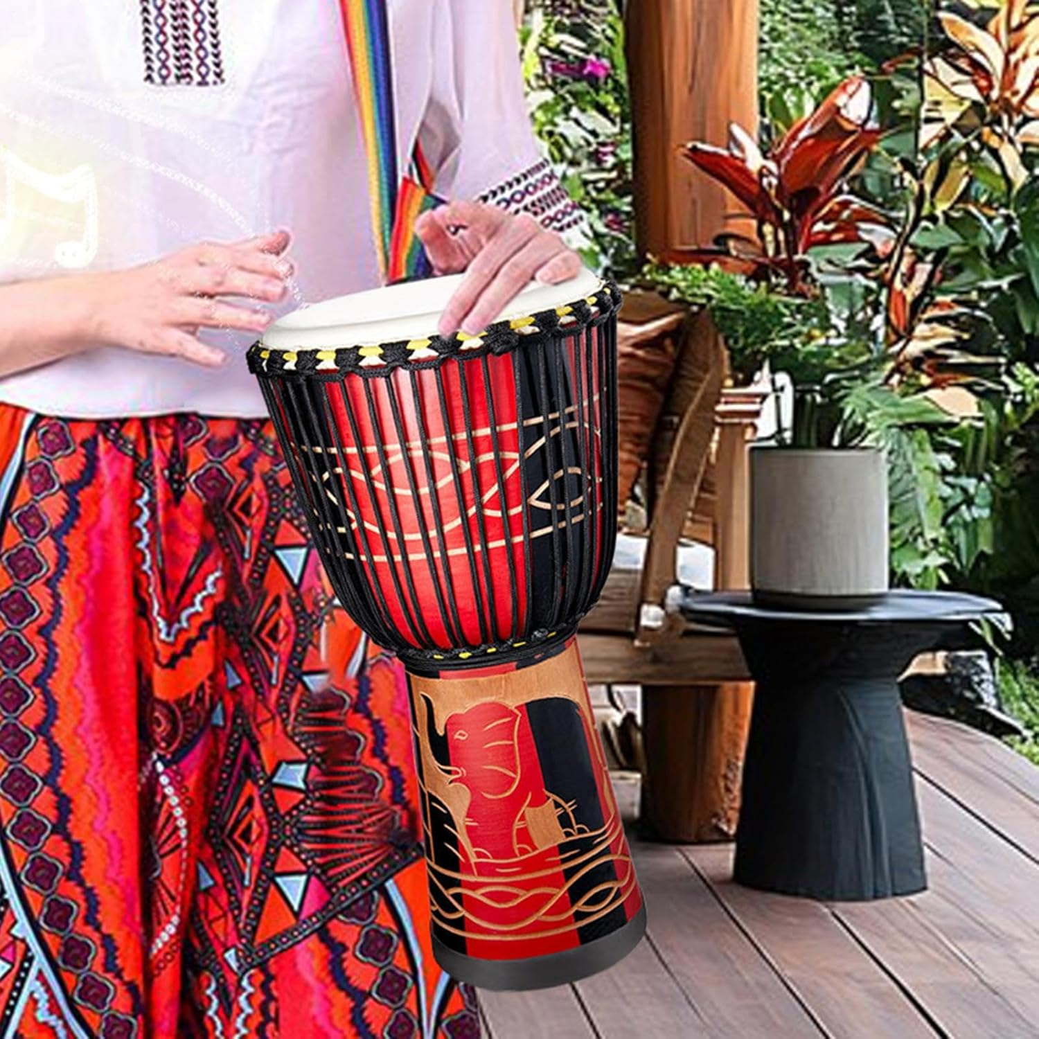 Bongo Drums Adults, African Inspired Hand Drum, 15.75 Inches, Blue Multicolored Musical Instrument, Wooden Leather Design, Artistic Music Decor for Stage Performances, Activities image number 4