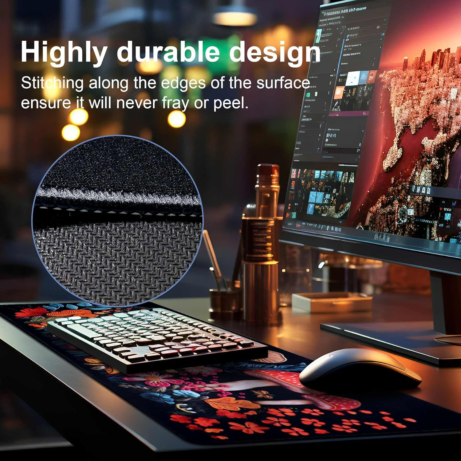 DAWNTREES Desk Mat,Mouse Pad Gaming Keyboard Pad,80X30Cm, Topographic Desk Pad Black and White Mouse Mat for Keyboard with Anti-Slip Rubber Base.&hellip; (90X40Cm, Mushroom) image number 1