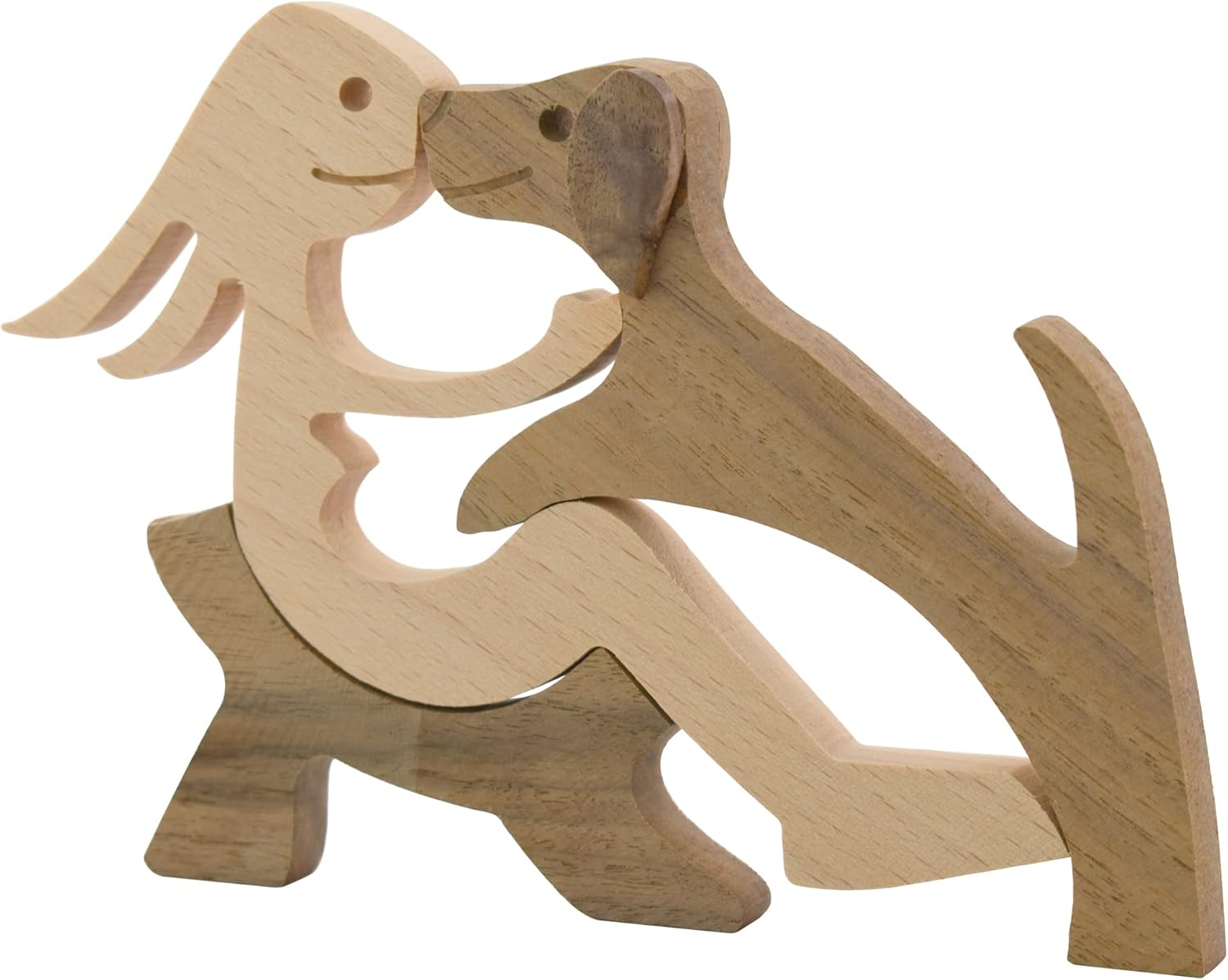 Enkrio Wooden Dog Figurines Hand Carved Wood Dog Human Sculpture Statue Handmade Accents Crafts Wooden Adorn Standing Tabletop Decoration Ornament for Home Decor image number 4