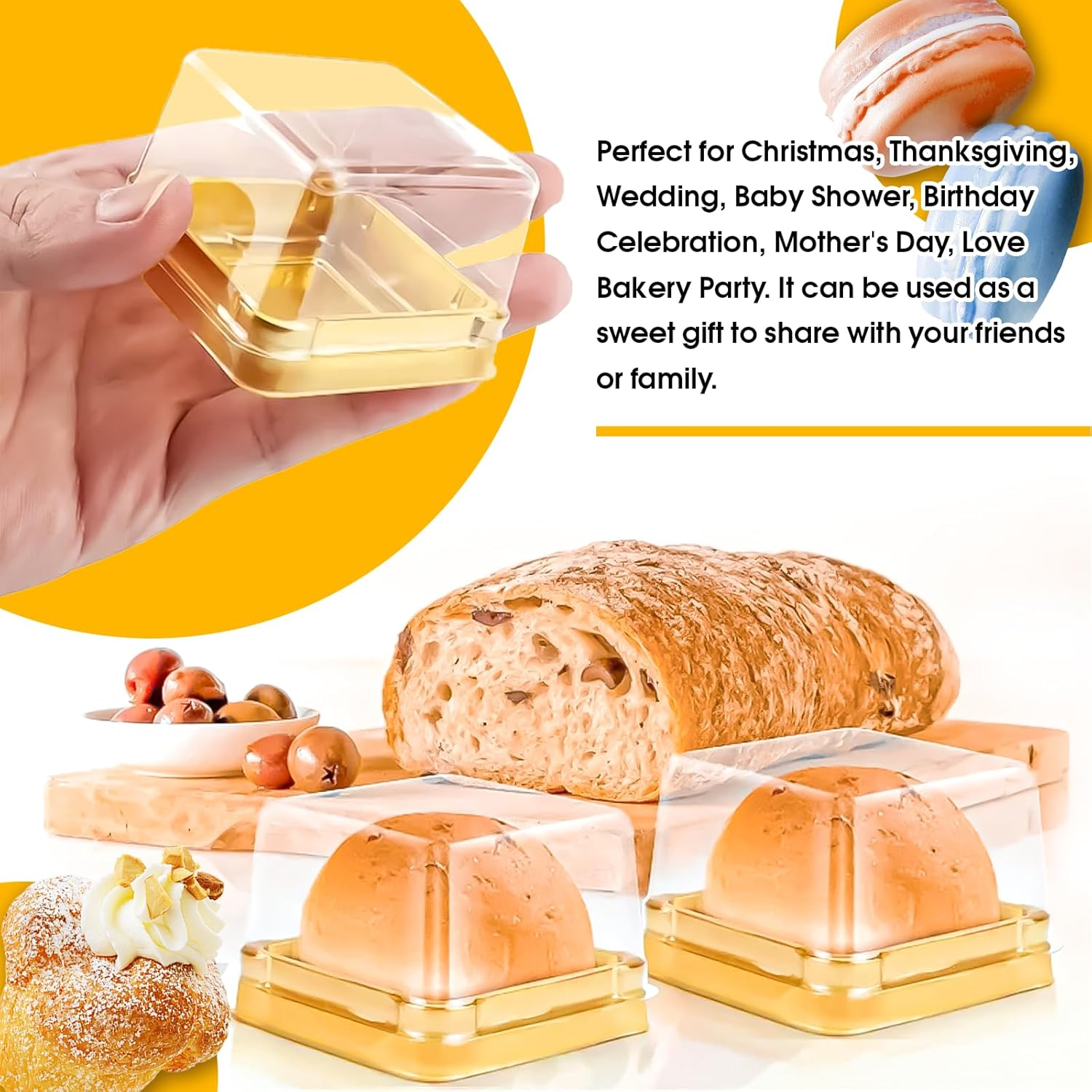 Benran 60 Sets Mooncake Box for 50G/63G/75G/100G/125G, with Macarons-Cookies and Mini-Cake Boxes,Moon-Cake Dessert Box (50G Gold) - Gold image number 3