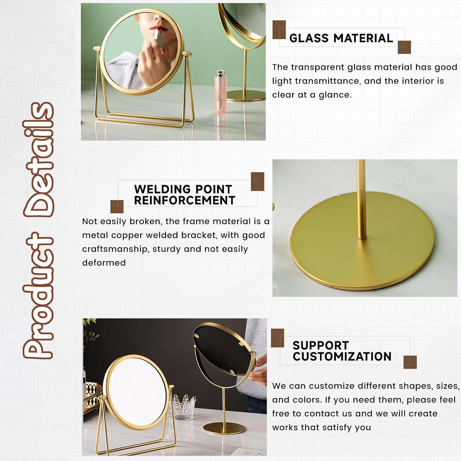 Taoluwin Tabletop Vanity Mirror, 360&deg; Adjustable Stand Mirror with HD Glass, Sturdy Iron Frame, Nordic Design, Portable Travel Mirror for Makeup, Dressing, Home Decor (High-Leg) image number 6