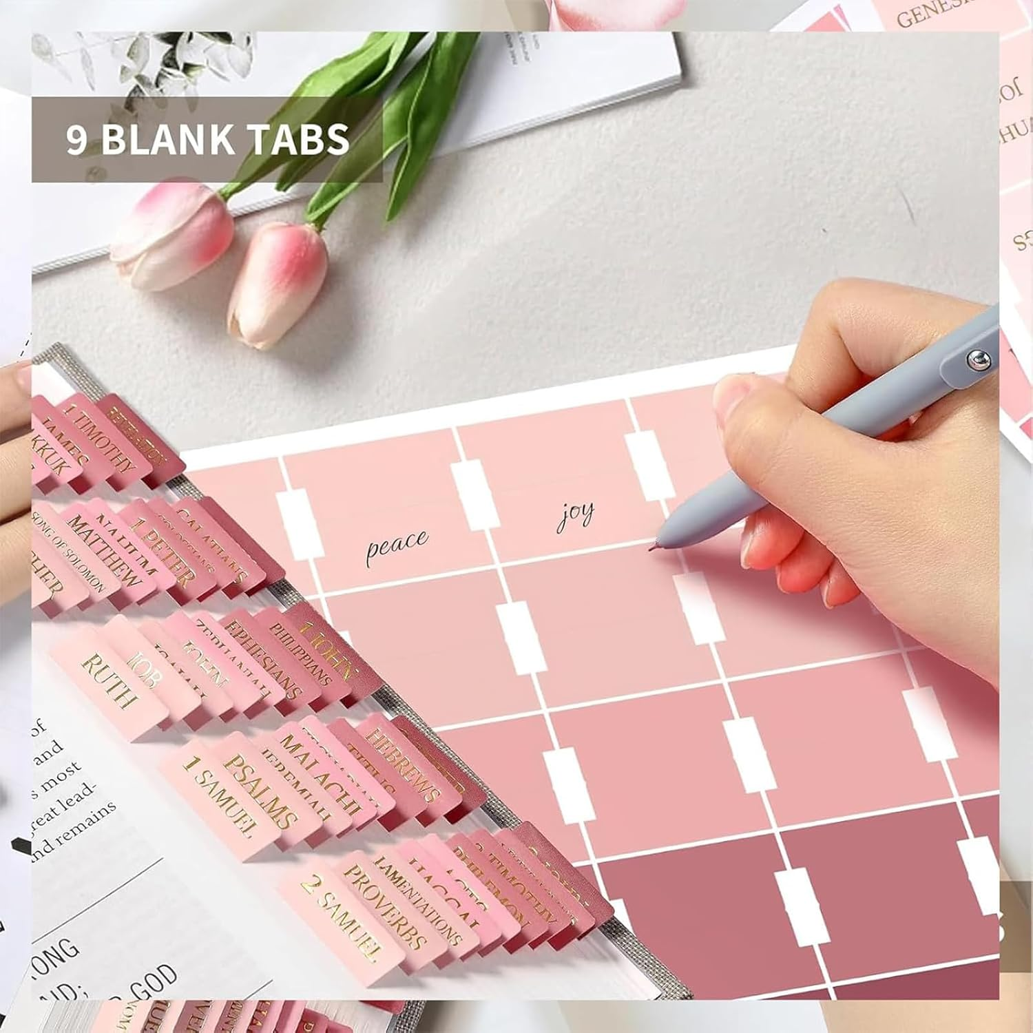 Bible Tabs, Pink Ombre with Gold Lettering, Self-Adhesive Book Dividers for Bible Navigation image number 5