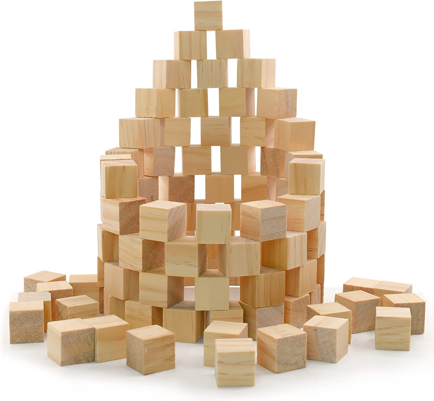 Enkrio Wood Blocks for Crafts 3/4 Inch Wooden Cubes Pack of 100 Unfinished Wood Square Blocks for DIY Projects image number 3