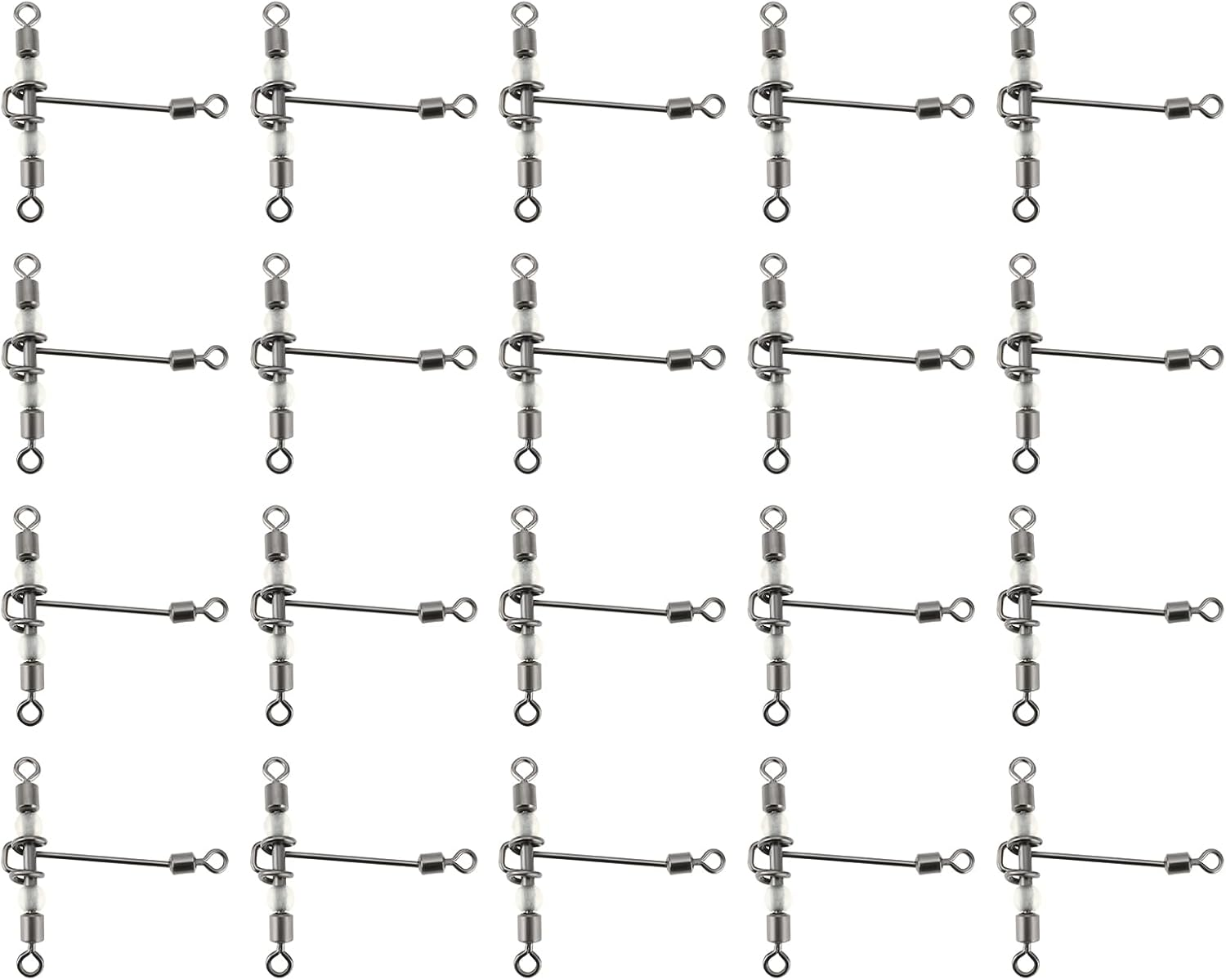 Emsea 20Pcs Heavy Duty 3 Way Fishing Swivels Luminous Triple T-Barrel Cross Line Swivels with Pear Beads for Saltwater Freshwater Tackle