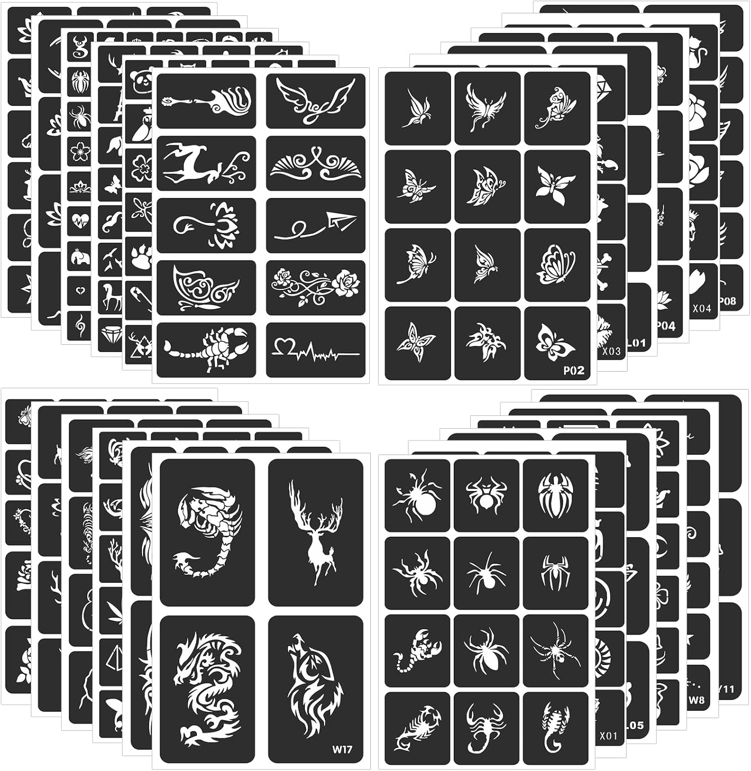 FANOST 24 Sheets Tattoo Stencils for Kids Teens Adults, Henna Tattoo Stencil Kit, 400Pcs Tattoos Design, Tattoo Stencil for Real Tattoos, Airbrush Tattoo Stencils, Henna Stencil for Face Hand Finger image number 1