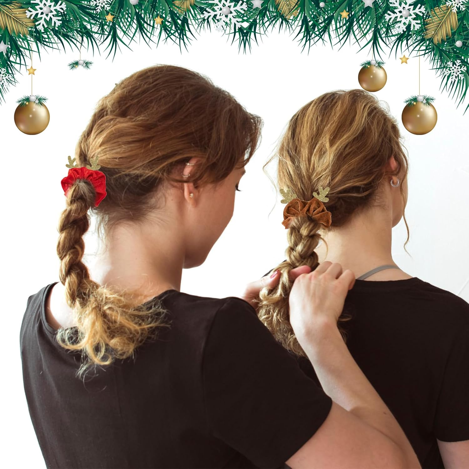 HSLPSM Pack of 3 Christmas Hair Bobbles, Christmas Bobbles Scrunchies for Women, Antlers Christmas Headband Hair Band Elastic Ponytail Holder Hair Ropes image number 5