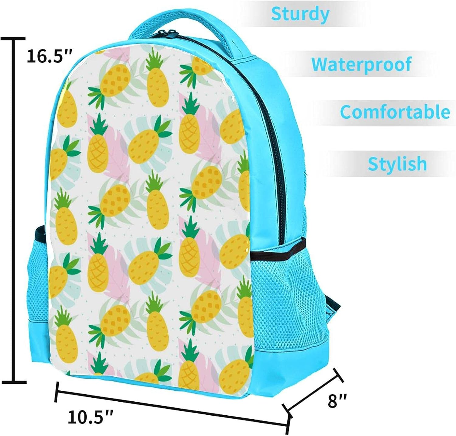 Blue Backpack Boy Bookbags Rucksack Men Travel Handbag Daypack Summer Pineapple Pink Leaves image number 4