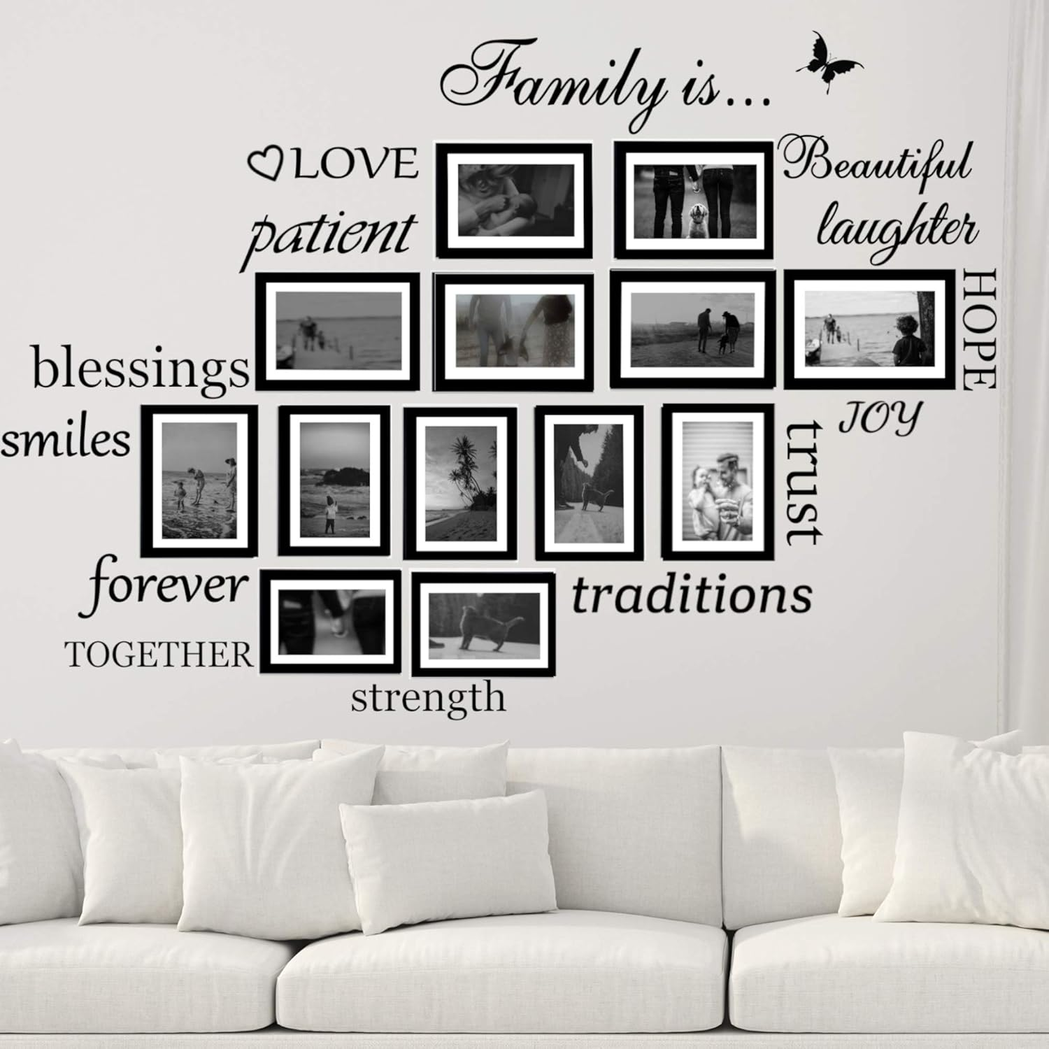 Set of 14 Family Is Quote Words Wall Vinyl Decal Sticker Picture Frame Decoration DIY Living Room Dining Room Mural Matte Black (The Photo Frame Not Included) image number 1