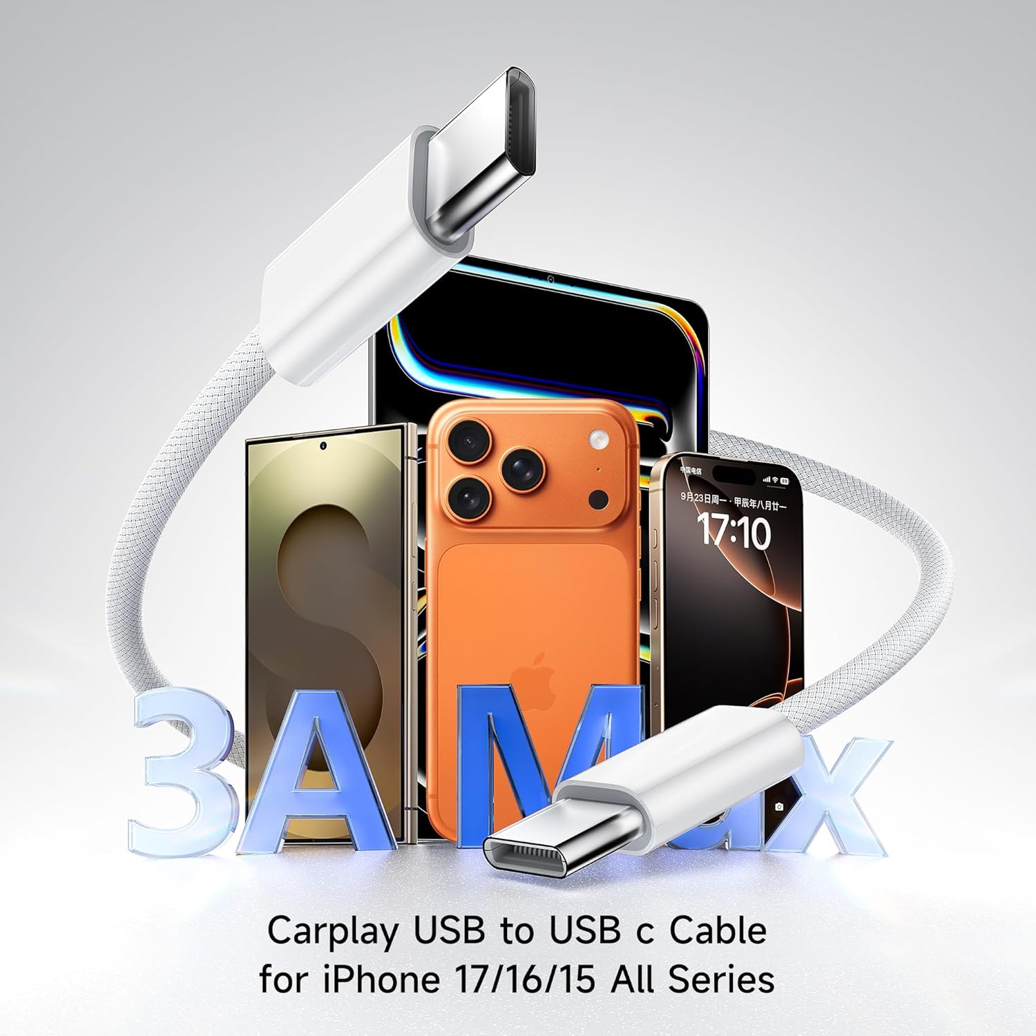 USB C to USB C Cable for Iphone 17 Air, 60W 2M Long Woven Type C Cable Fast Charging for  Iphone Air/17/16/15 Pro Max/16E Charging Cable, Ipad, Macbook, Galaxy S25/S24/Pixel 10 [3 Packs] image number 5