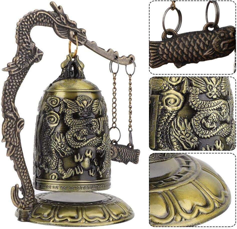 Carved Bronze Dragon Lock,Vintage Small Carved Bronze Dragon Lock Bell Arts & Crafts Collectibles Ornaments Desk Decor image number 4