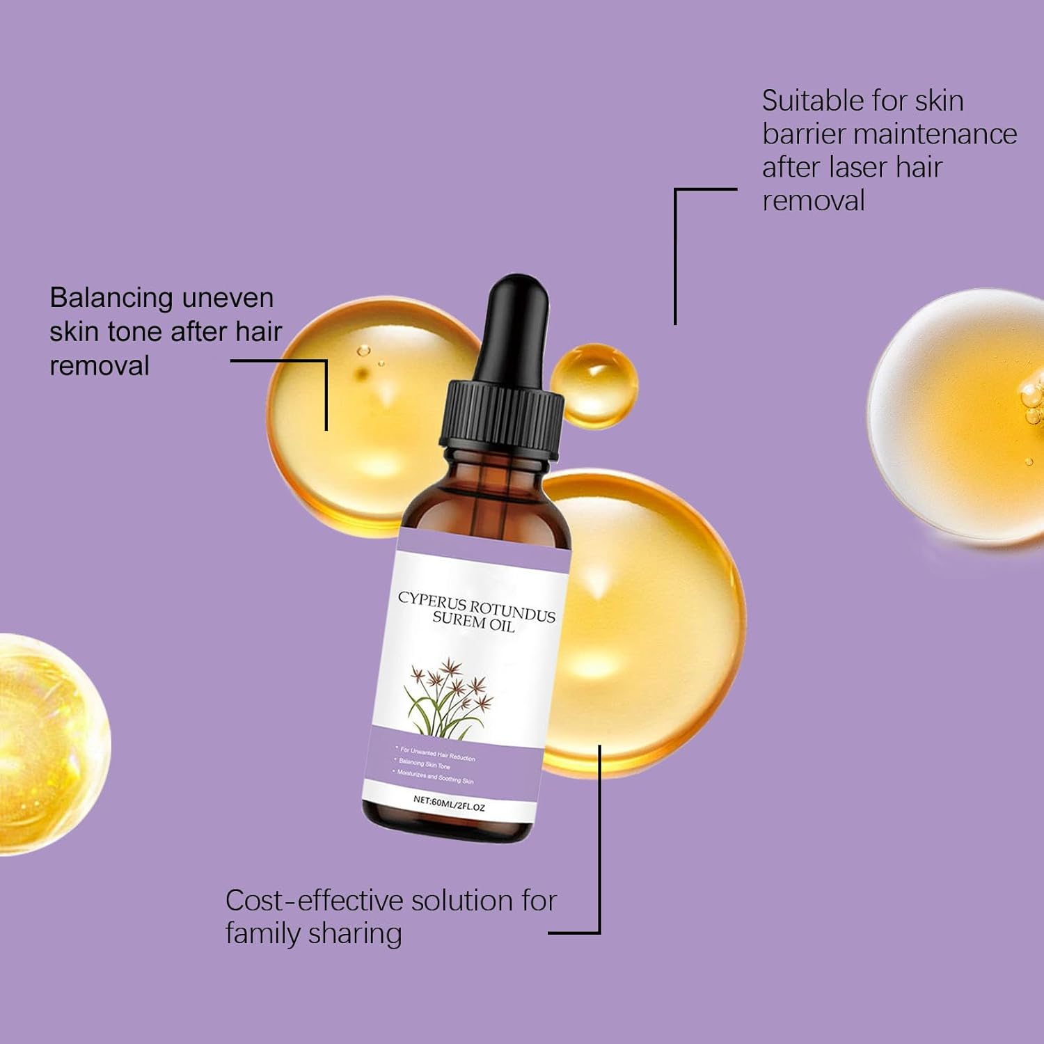 Cyperus Rotundus Oil, Moisturizing & Soothing, for Hair Removal, Reduces Hair Growth, Gentle & Non-Irritating, Repairs Skin, Natural Body and Facial Hair Removal Oils, for All Skin Types (1Pcs)