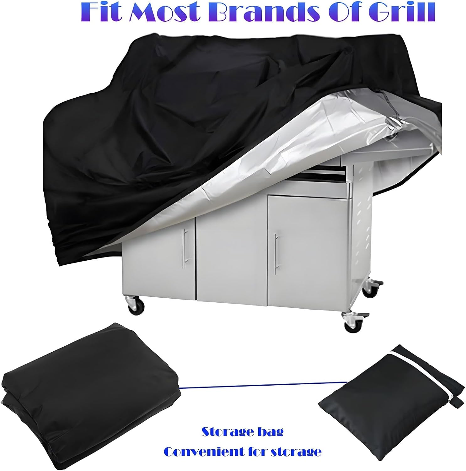 58 Inch Heavy Duty BBQ Grill Cover, Waterproof & UV Resistant Universal Outdoor Barbecue Cover, Fade Proof Grill Accessories for Most Gas/Charcoal Grills (Black) image number 3