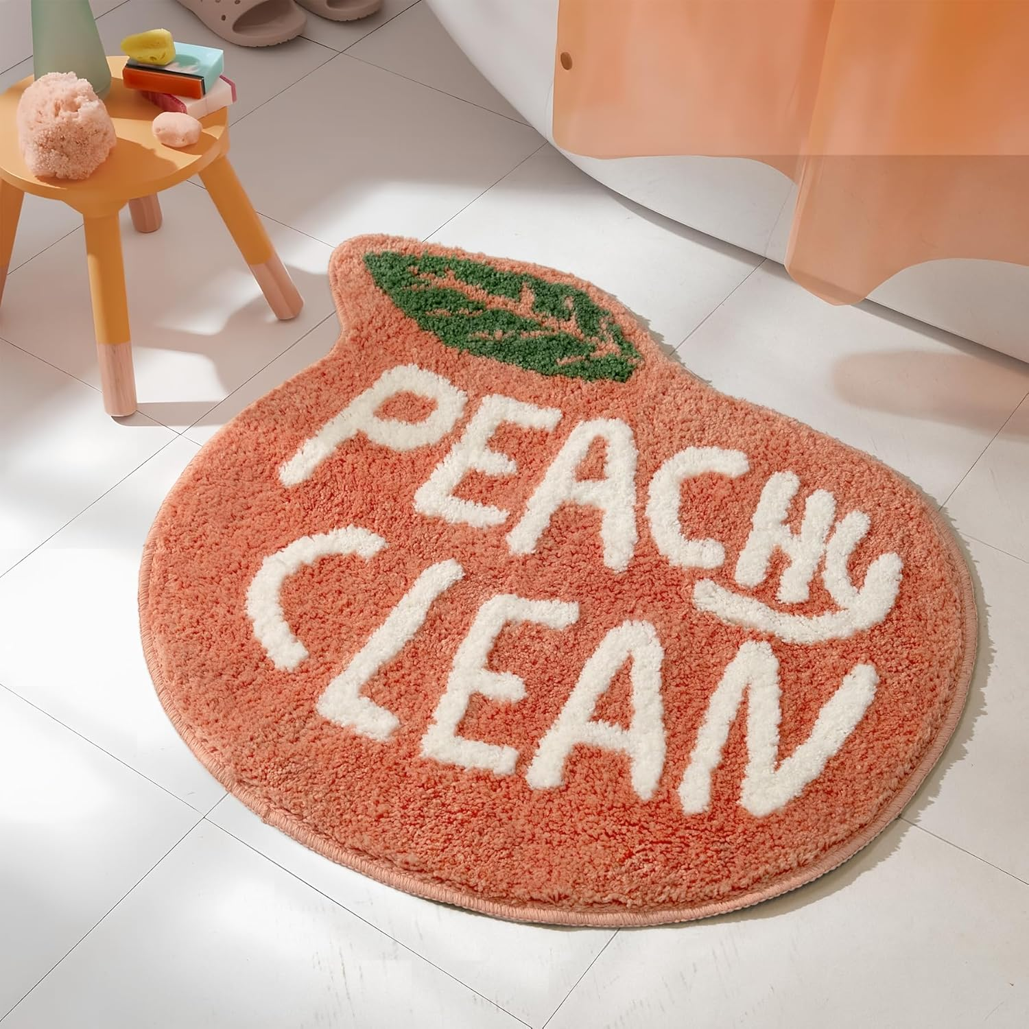 UNIBATH Peach Peach Bath Mat Peachy Fruit Bathroom Rugs for Living Room and Bedroom, Non Slip Washable Rug Orange Bathroom Decor