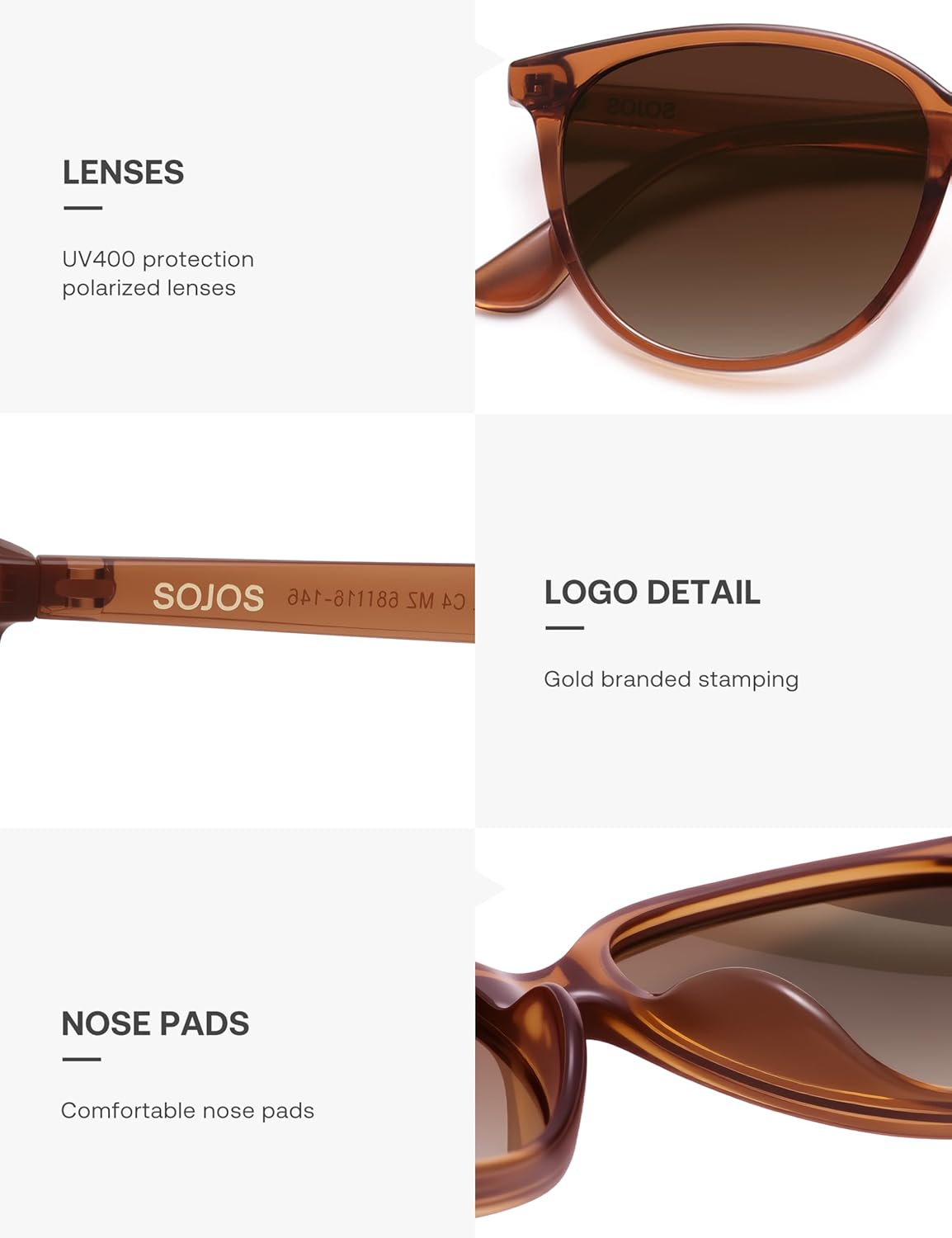 SOJOS Square Polarized Sunglasses for Women Men Vintage Style Larger Fit Shades SJ2642 image number 6