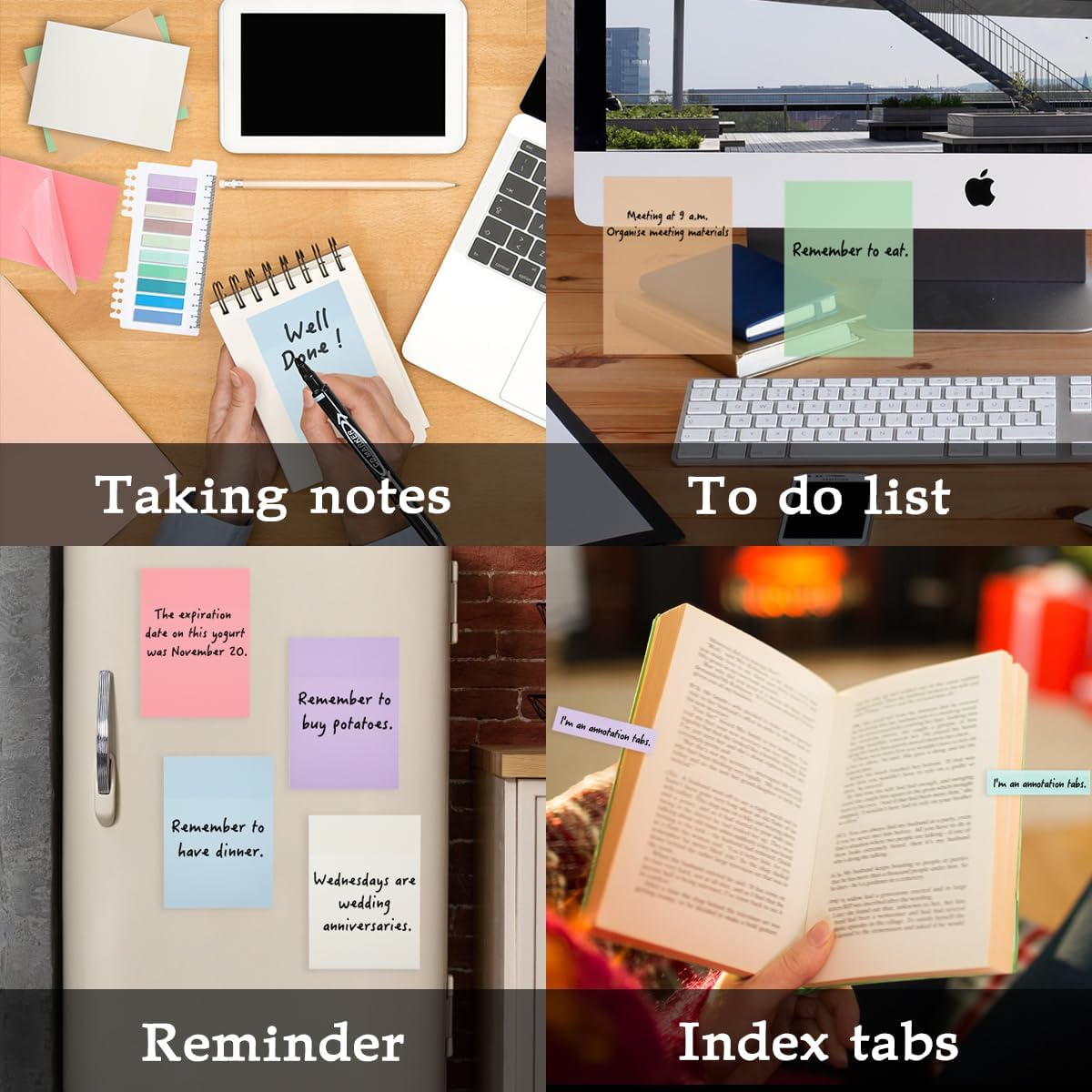 Transparent Sticky Note Pads,300 Sheets Waterproof Self-Adhesive Pad,Removable Clear Sticky Notes Suitable for Reading, Studying, Home, Office, School, Sticks Securely, Removes Cleanly