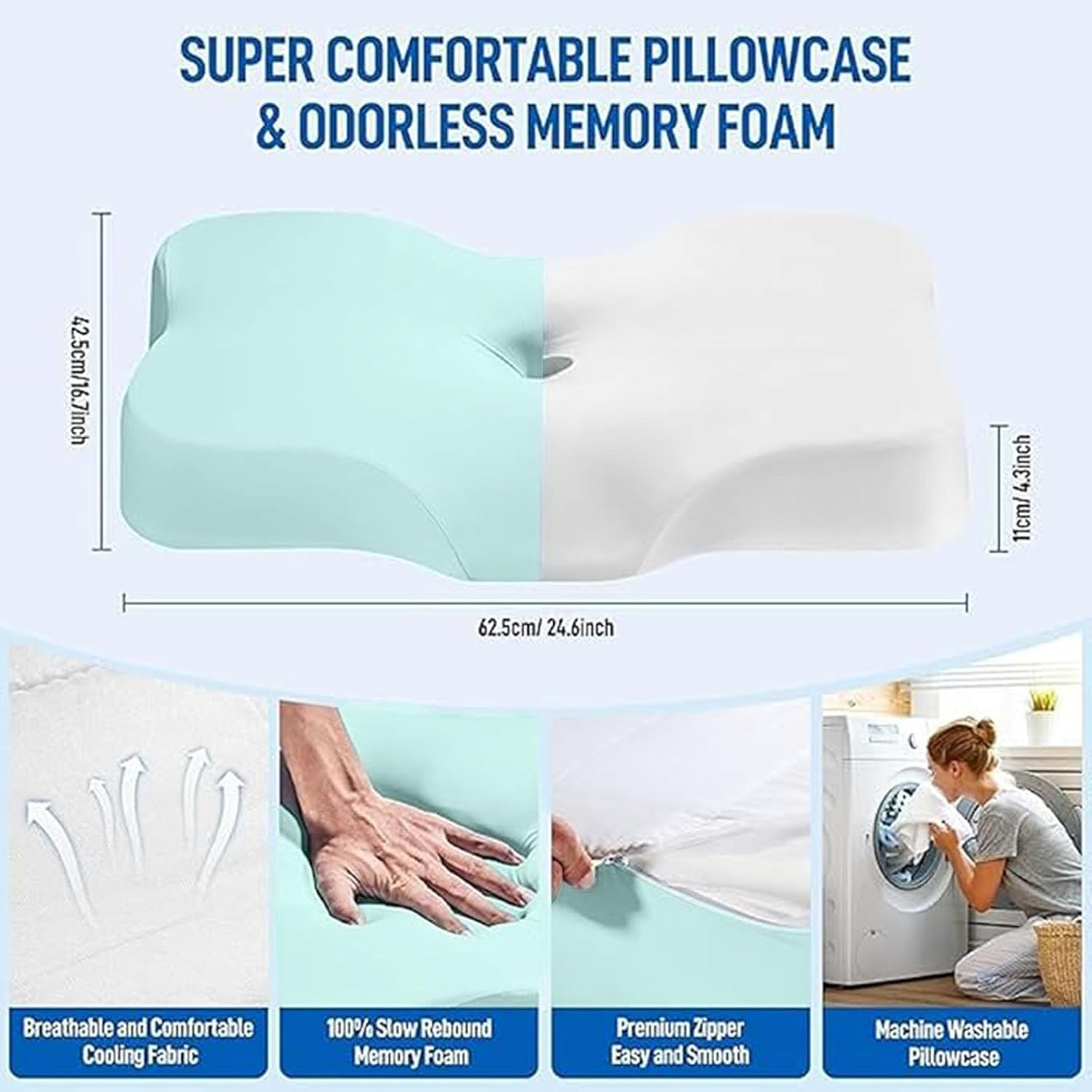 Pain Free Aussies Cervical Pillow &ndash; Ergonomic Memory Foam Contour Pillow for Neck Pain Relief, Neck & Shoulder Support &ndash; Ideal for Side, Back, and Stomach Sleepers image number 5