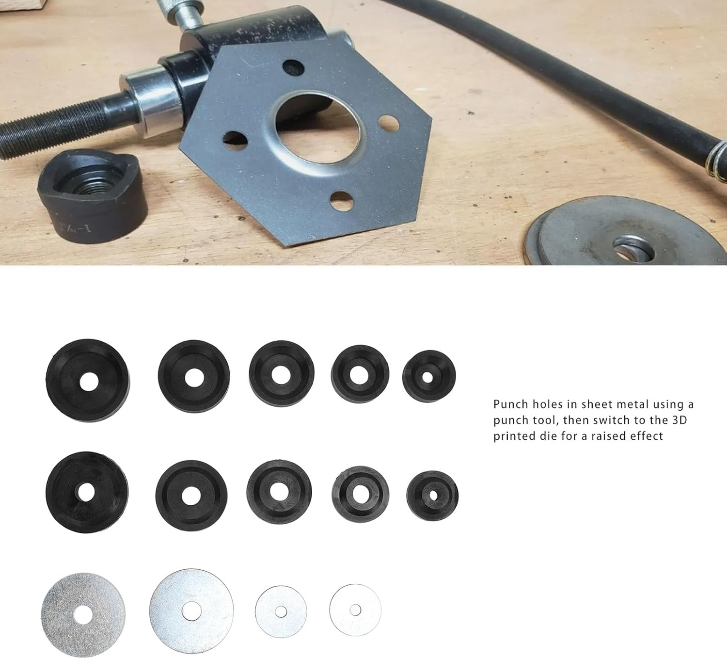 Sheet Metal Dimple Die Set, Versatile Sheet Metal Hole Dimple Die Wear Resistant with Backing Discs for Hydraulic Punch Driver image number 4