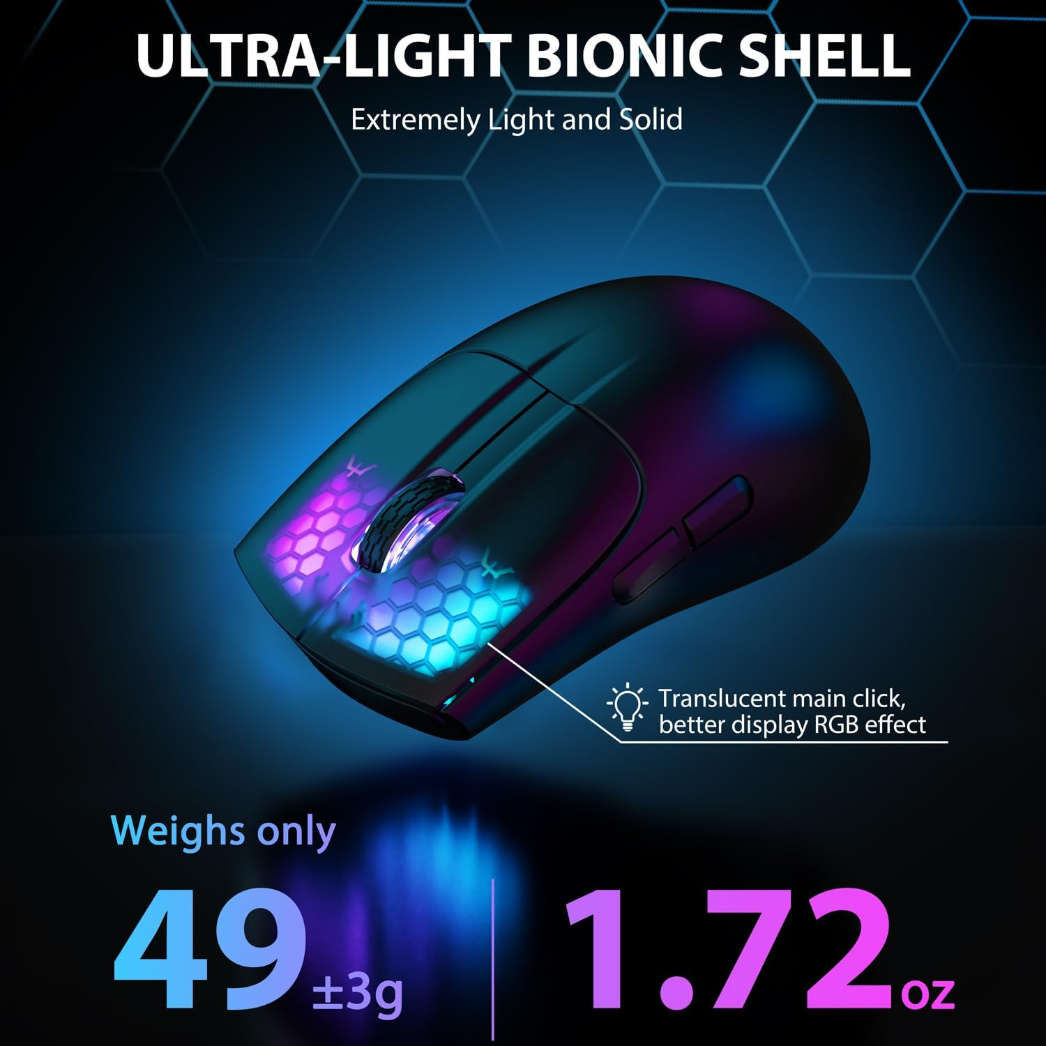 ATTACK SHARK X5 Wireless Gaming Mouse with Tri-Modes BT 5.1/2.4Ghz/Usb-C,Lightweight 49G,Paw3212 Optical Sensor,Rechargeable Battery,Rgb LED Computer Mouse for Pc/Tablet/Desktop/Office/Games-Black image number 4