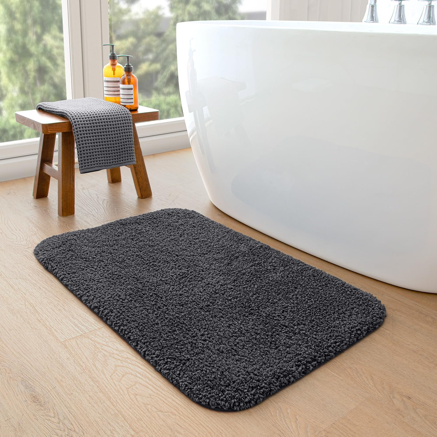 DEXI Bathroom Rug Mat, Extra Soft and Absorbent Bath Rugs, Washable Non-Slip Carpet Mat for Bathroom Floor, Tub, Shower Room, 32"X20", Charcoal image number 6