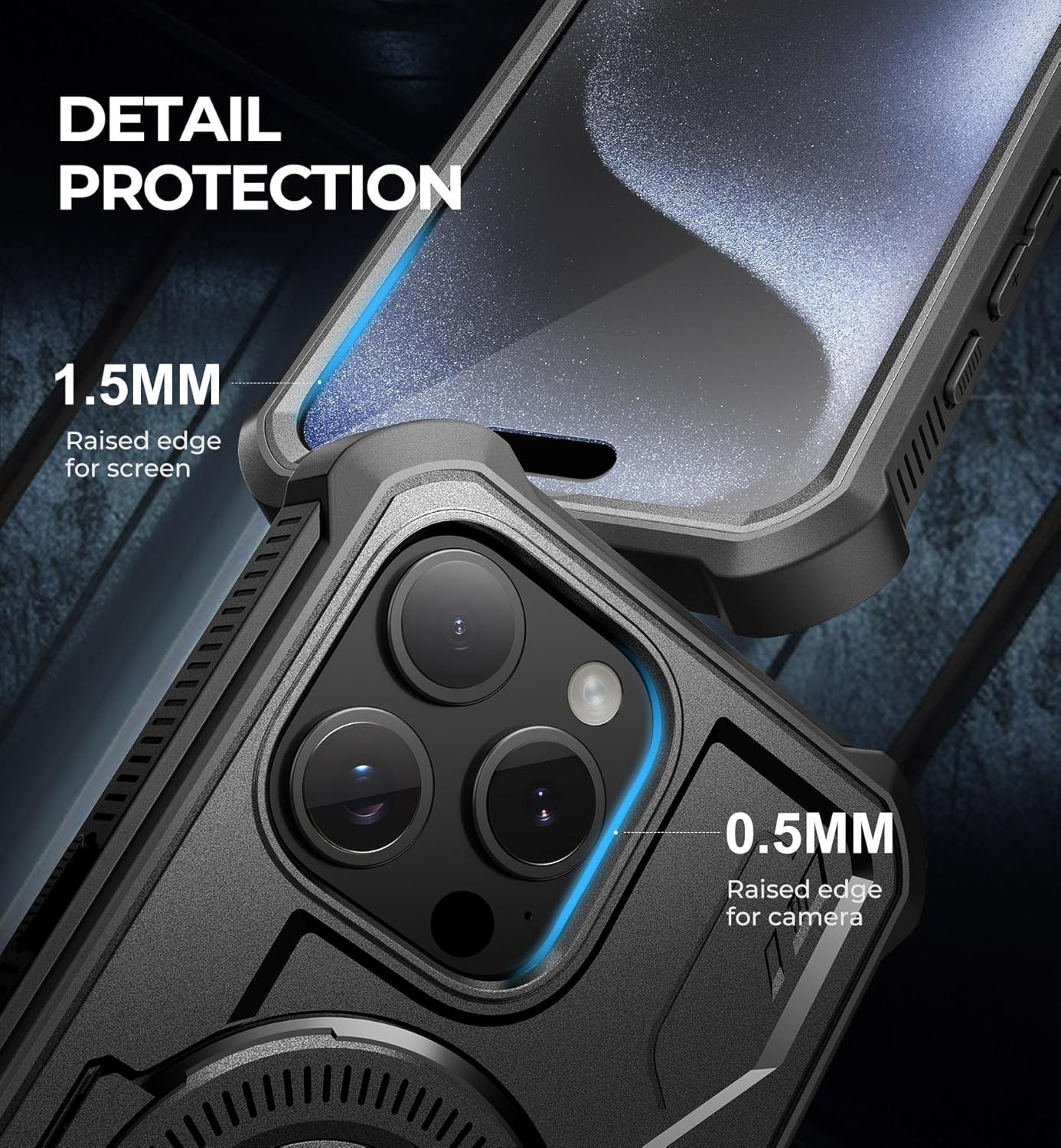 DEXNOR for Iphone 15 Pro Max Case Compatible for Magsafe[Built in Screen Protector and Kickstand]，Heavy Duty Military Grade Protection Shockproof Protective Cover for Iphone 15 Pro Max - Black image number 2