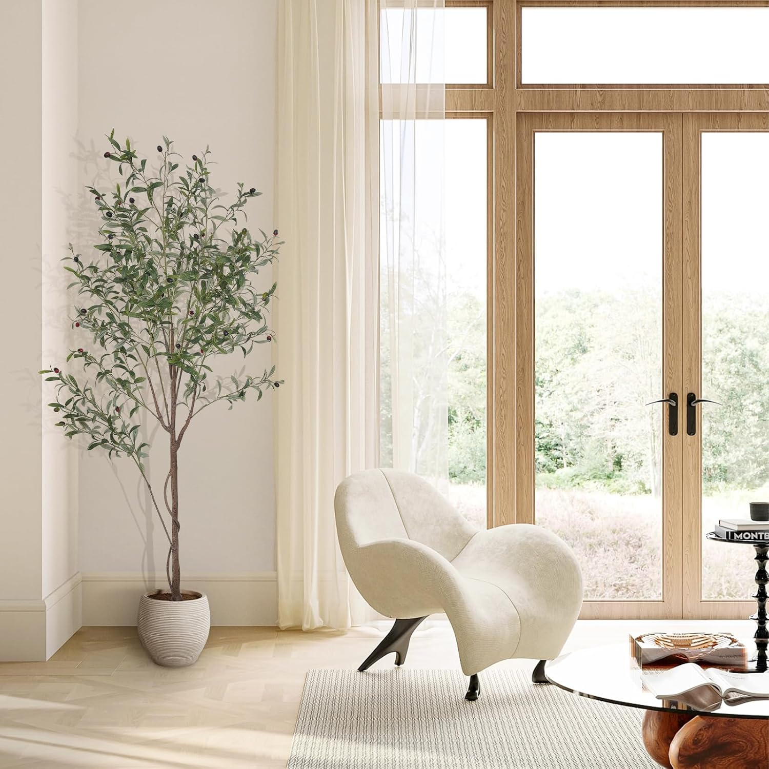 LYERSE Artificial Olive Tree, 6Ft, Fake Olive Tree with Natural Wood Trunk and Realistic Leaves, Indoor/Outdoor Decor image number 1