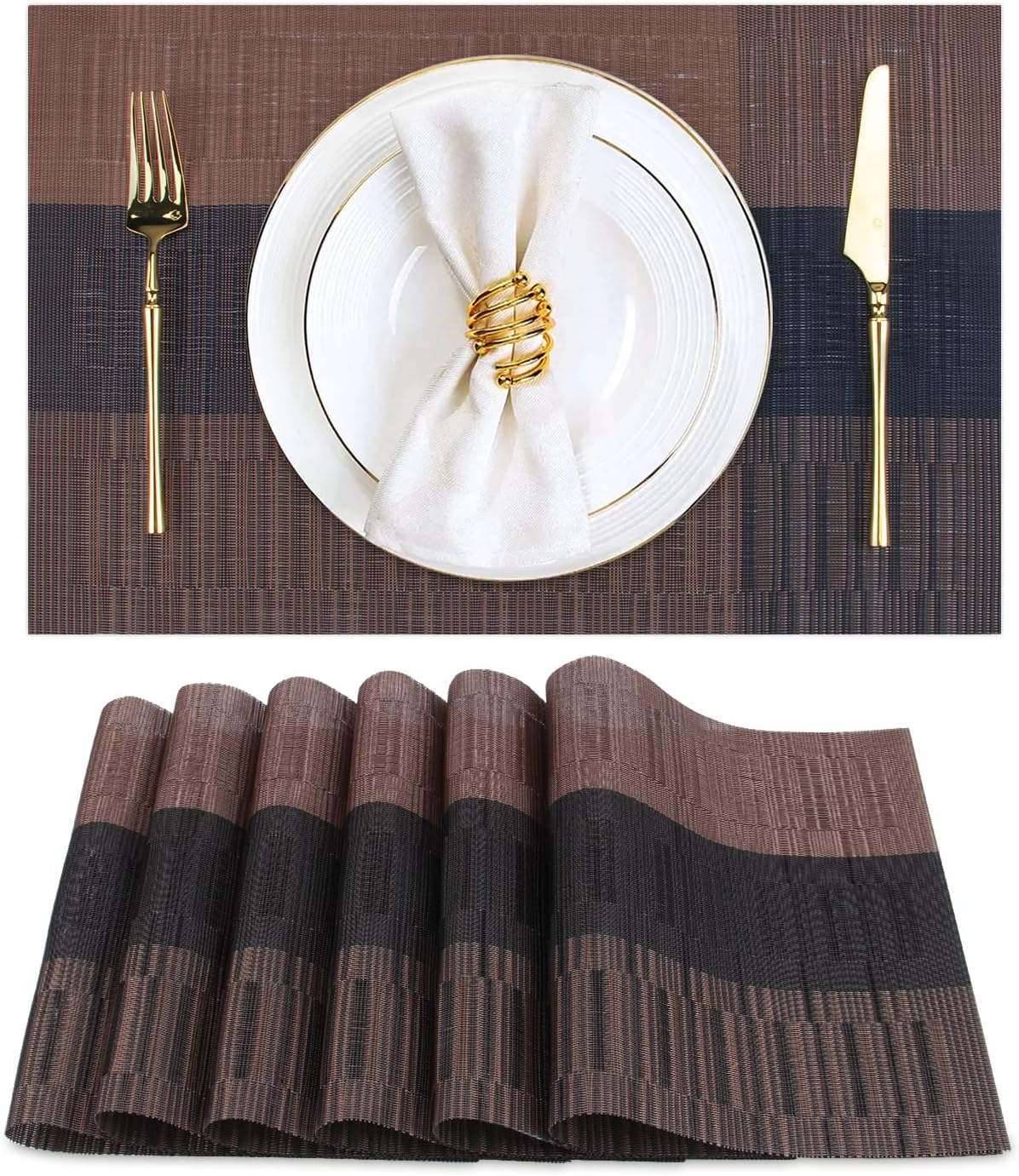 Placemats, Set of 6 Heat Resistant Place Mats, Stain-Proof Non-Slip Wipeable PVC Dining Table Mats, Dining Table Placemats for Easter Thanksgiving Christmas New Year Party Home Decor (Silver Diamond)