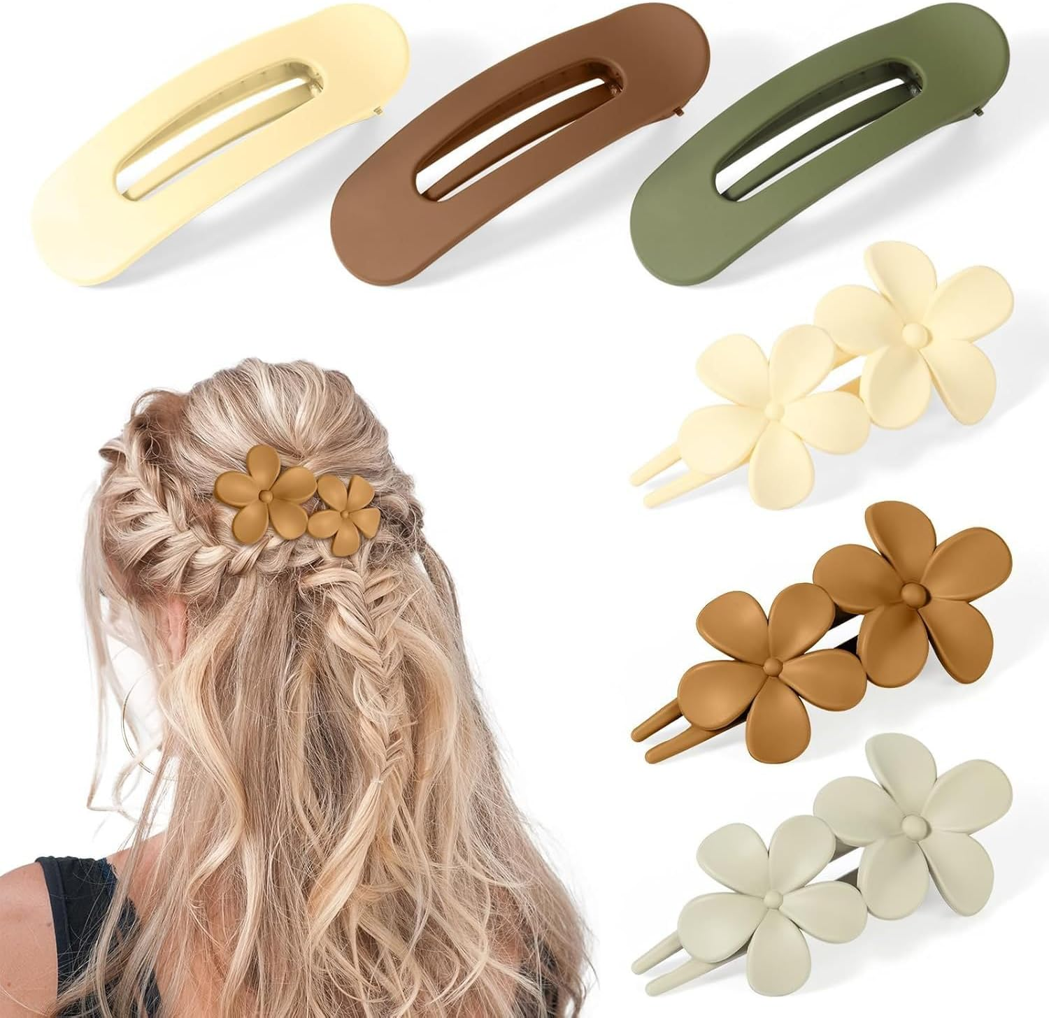 Flat Claw Clips Flower Hair Clips, 6Pcs Lay down Hair Claw Clip Flat Hair Clip,Flat Hair Clip Lay down Flower Hair Claw Clip,French Flat Hair Clip Lay Flat Claw Clip Flower Flat Hair Clip for Girls image number 4