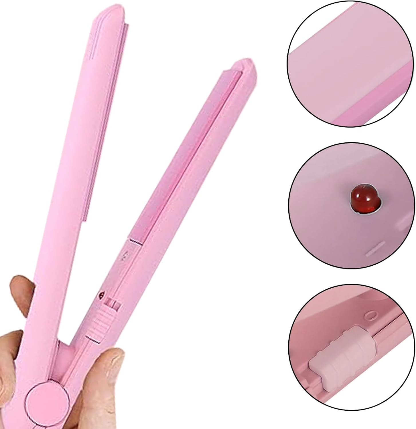 GERUI 2-In-1 Mini Hair Straightener, Curling Rod, Straight Board Curler, Straightener, Ceramic Heating Plate, Portable Ceramic Flat Curling Iron, Hair Curler for Women, Short Hair, Pony, Beard (Pink) image number 4