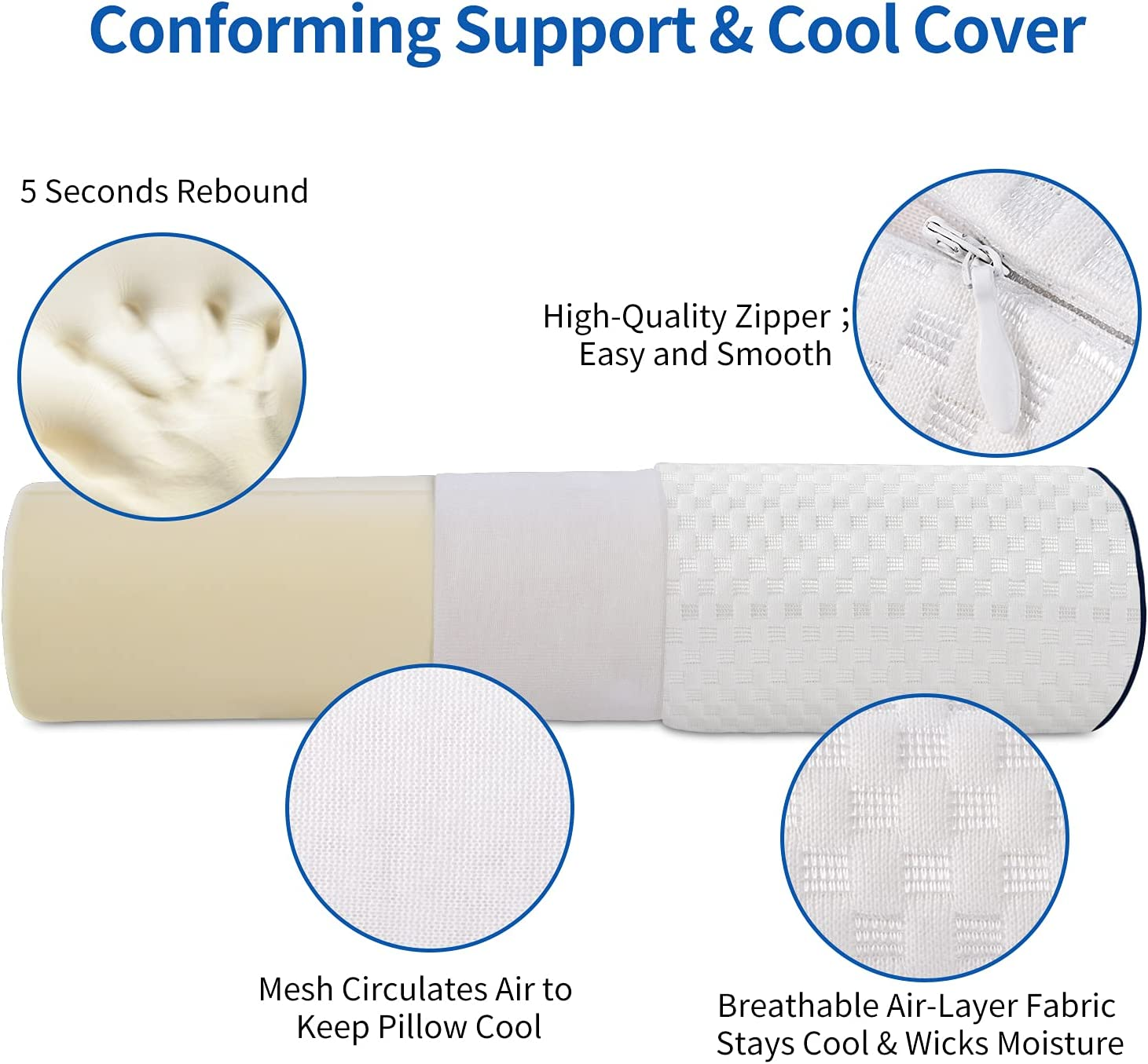 Cervical Pillow Neck Roll Pillow Support Pillow for Ergonomically Designed, Sleeping Memory Foam, Breathable,Comfortable, Alleviates Pain Ideal for Head, Neck, Spine, Lumbar Traction (Dark Blue) image number 3