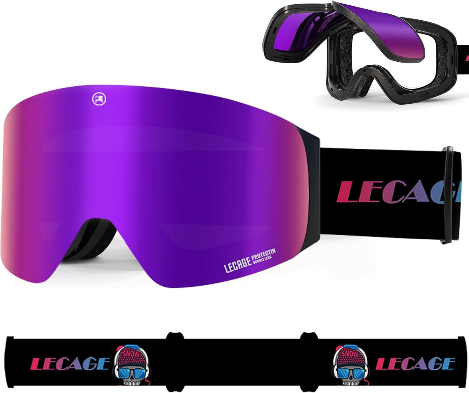 Frameless Flip-Up Ski Goggles, anti Fog Snow Goggles UV400 Protection with Magnetic Interchangeable Lens, UV Protection Snowboarding Goggles for Men Women Youth