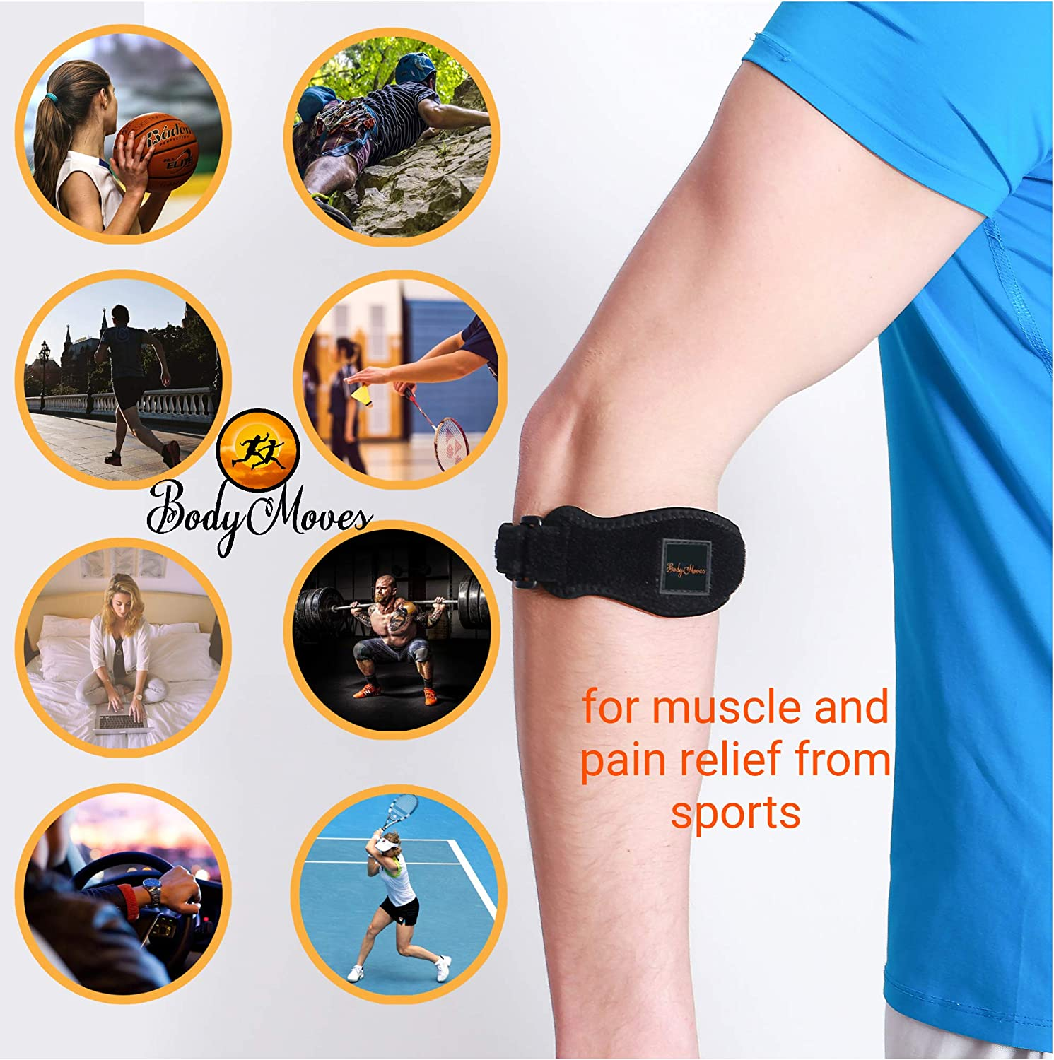 Bodymoves Tennis Elbow Brace (2 Pack) plus Hot and Cold Gel Pack (Active Blue) - Sporty Pink image number 5