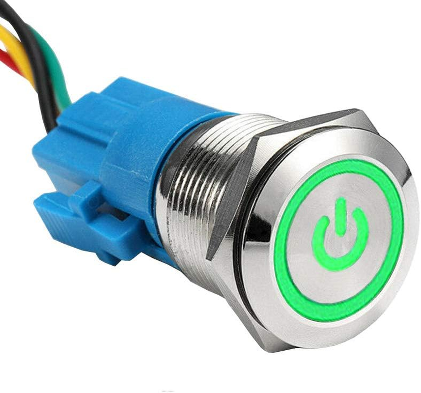 E Support 19Mm 12V 5A Power Symbol Angel Eye Halo Car Blue LED Light Metal Push Button Toggle Switch Socket Plug Wire