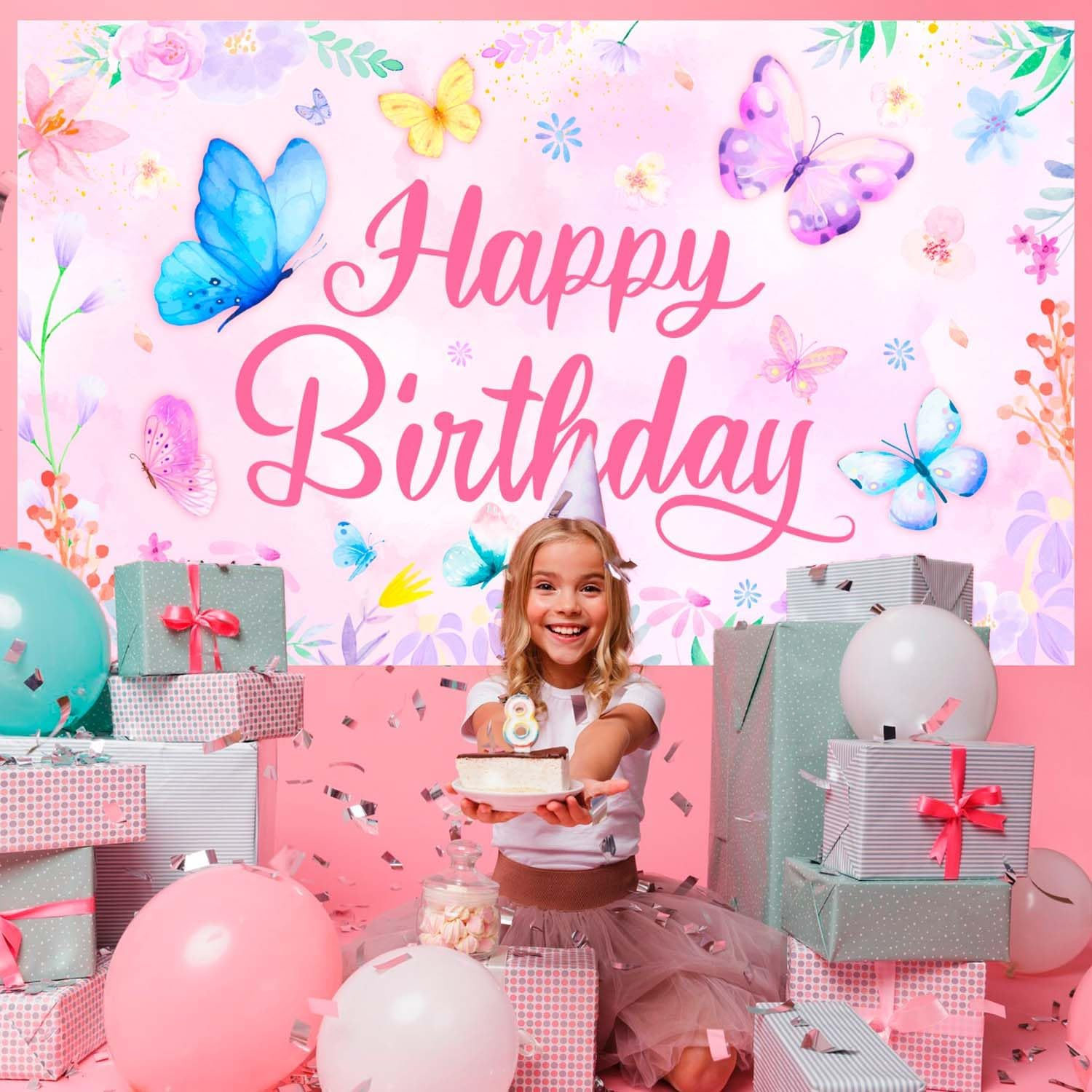 Butterfly Party Backgroundp, 110 X 180Cm Butterfly Theme Backdrop/Birthday Backdrop for Party Decoration Supplies image number 4