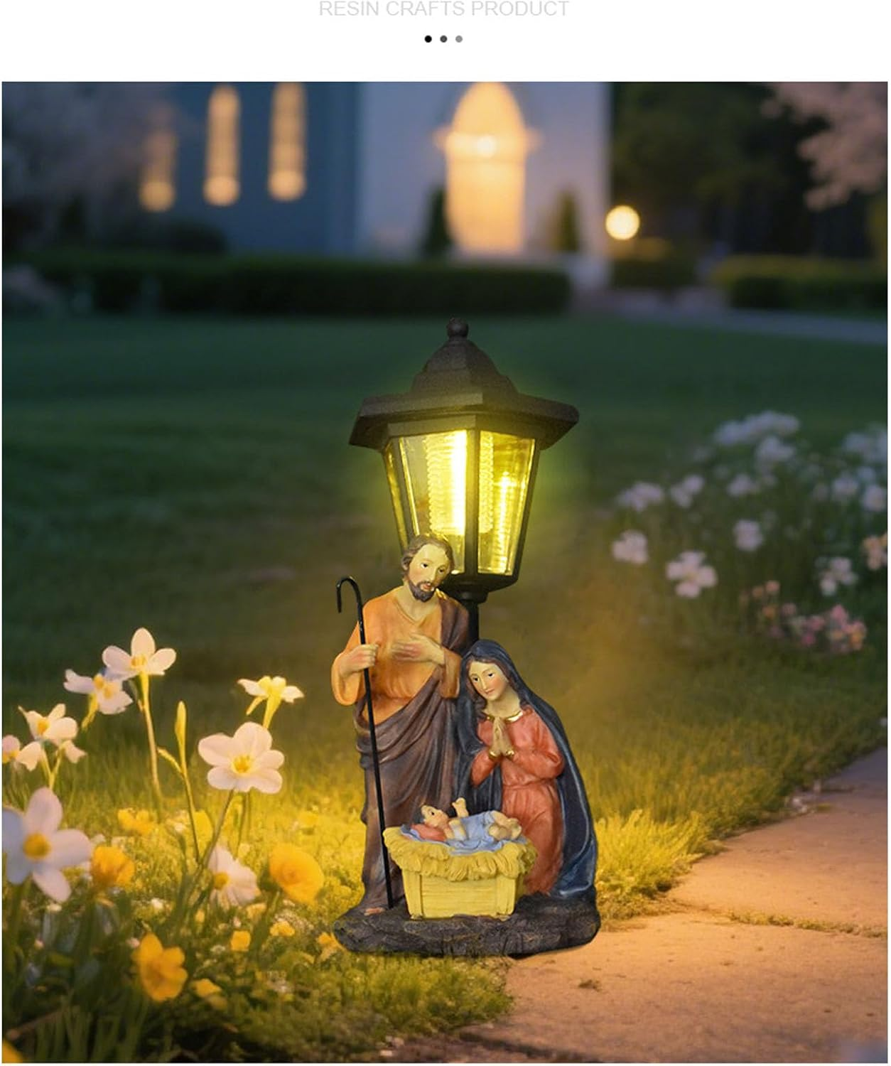 Handcrafted Solar Operated Light Nativity Manger Scene Resins Ornament Religious Outdoor Garden Lawns Decors Resins Religious image number 6
