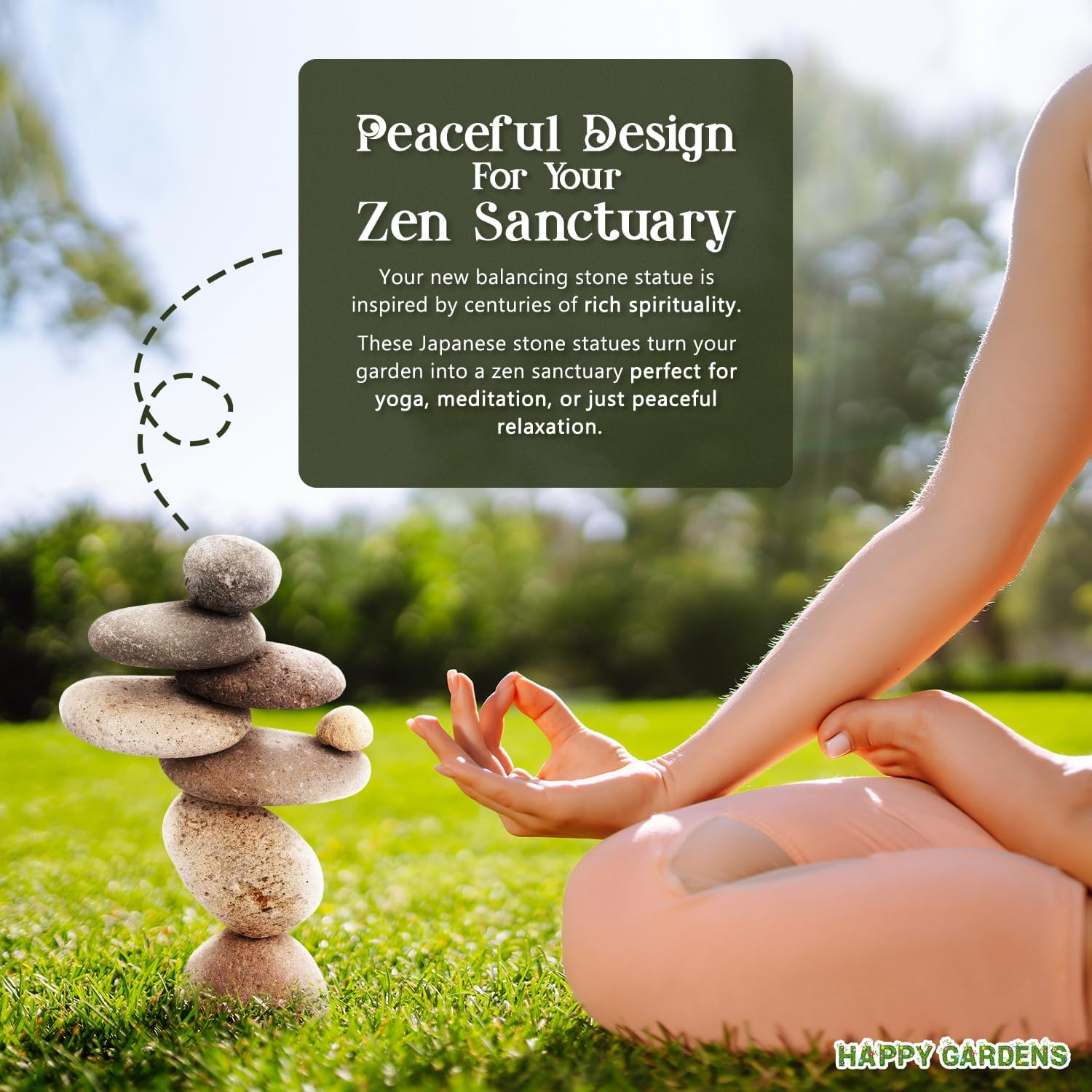 Happy Gardens Zen Stacked Rocks Sculpture | Cairn Statue Balancing Rock Stone Decor for Japanese Garden image number 5