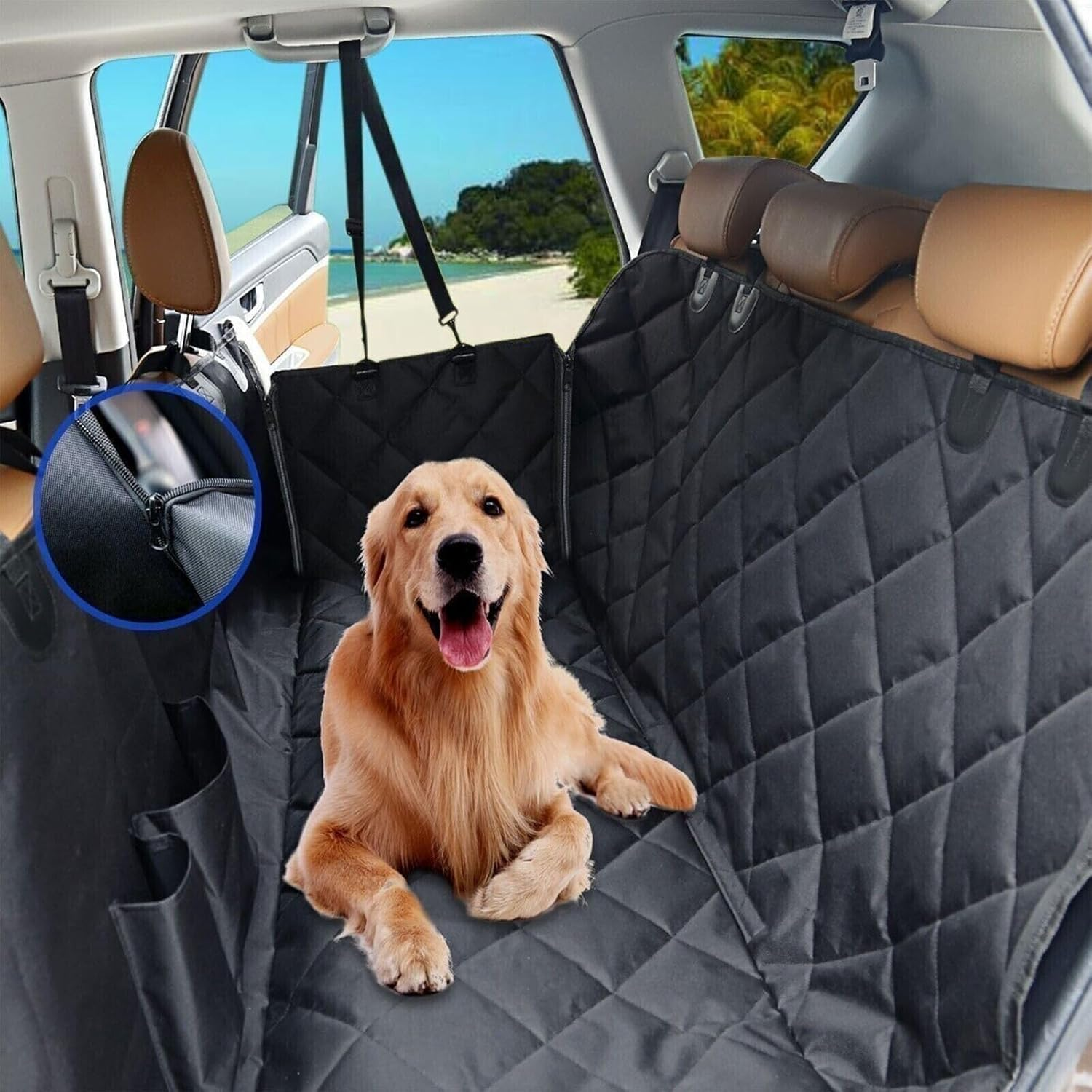 Dog Car Seat Cover, CACATUA Premium Seat Cover for Back Seat, Waterproof & Wear-Resistant Pet Seat Cover with Mesh Visual Window & Seat Belt Opening & Storage Pockets, for Cars, Trucks and SUV image number 4