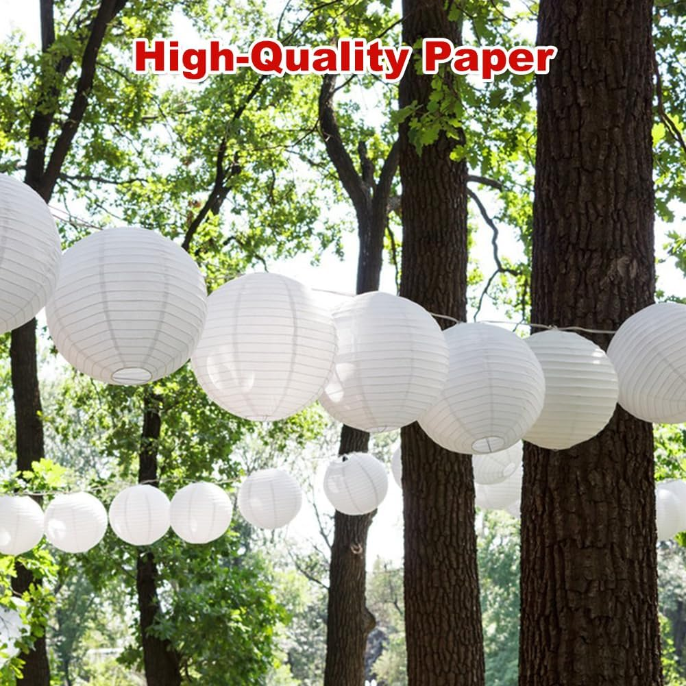Lanterns round 20 Cm, White Lanterns, Pack of 10 Paper Lanterns, Hanging round Paper Lanterns, Paper Lamps for Wedding, Church, Garden, Party Decoration image number 4