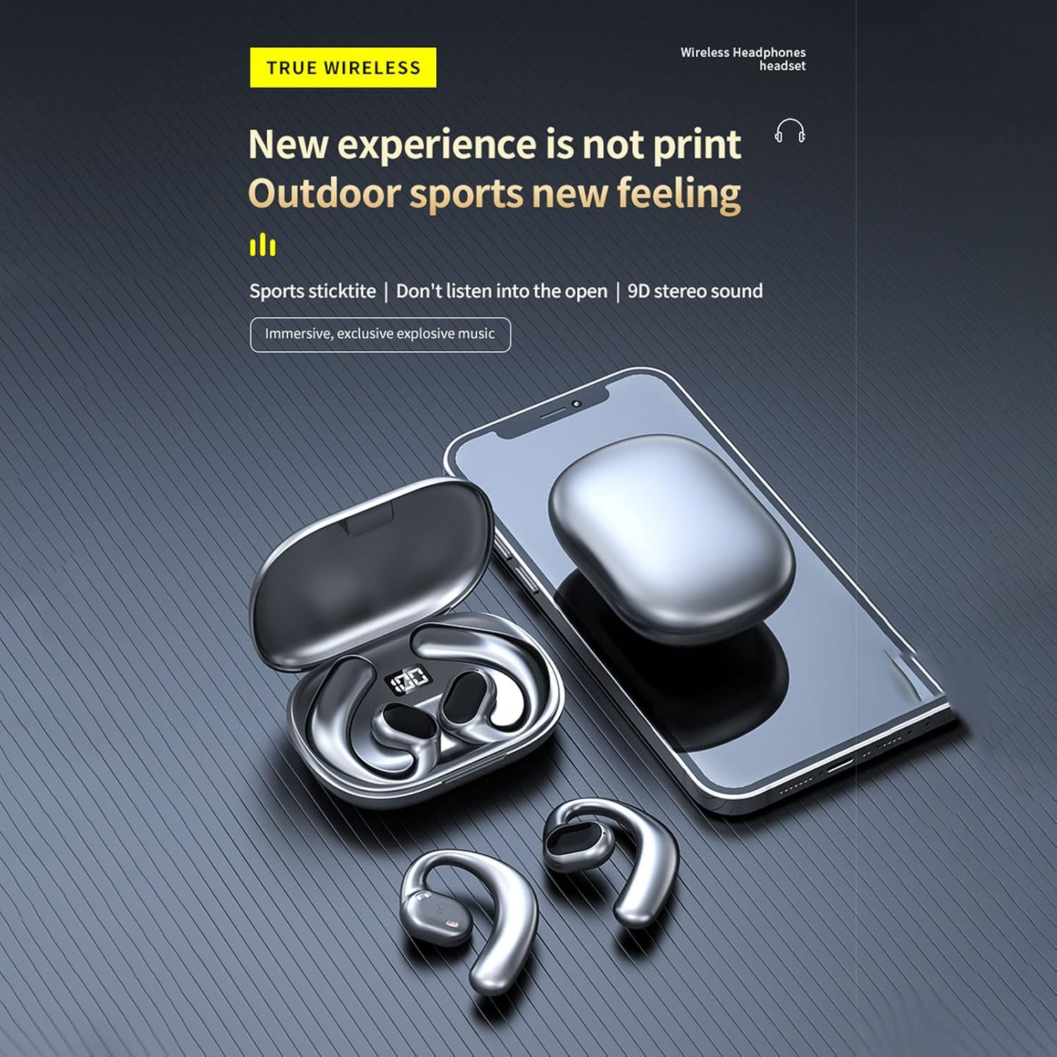 Haofy Wireless Earbuds, Ergonomic Bone Conduction Earbuds with Heavy Bass, IPX7 Waterproof, 5.3, Great for Sports and Outdoors image number 3