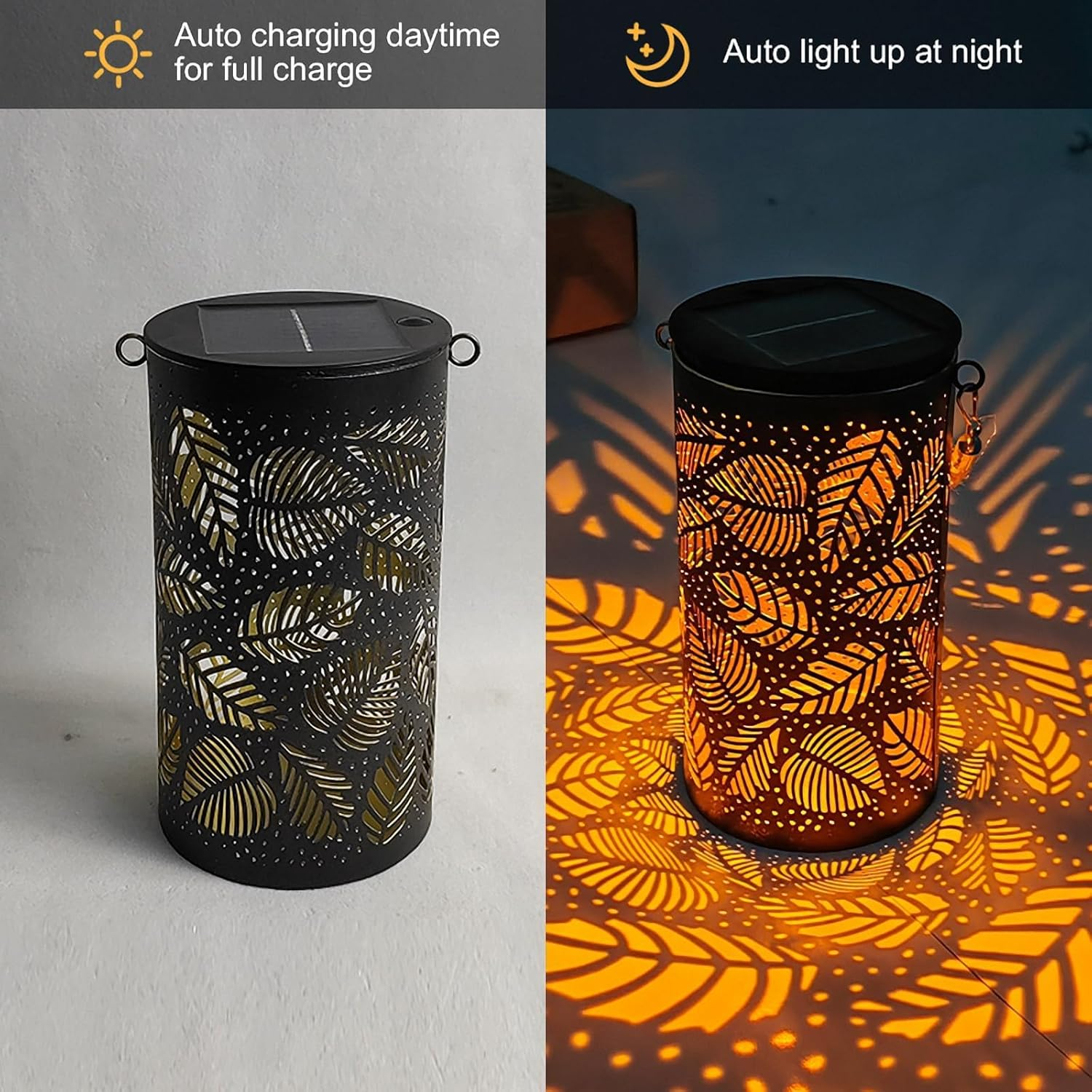 Ironwork Solar Lanterns Outdoor Hanging Lights, Metal Solar Powered Table Lamp Hollowed Out Waterproof Lanterns for Garden Decor outside Patio Yard Pathway (Leaves) image number 3