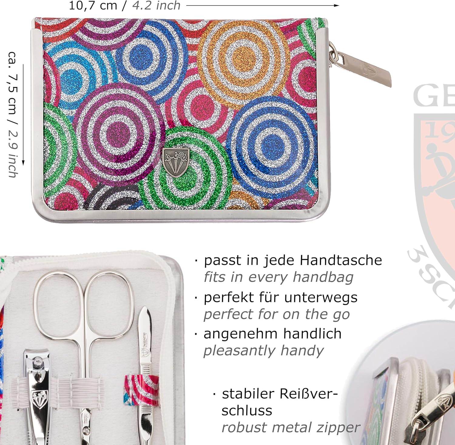 3 Swords Germany - Brand Quality 6 Piece Manicure Pedicure Kit Set for Professional Finger & Toe Nail Care with Synthetic Leather Case - Made in Germany - Colored