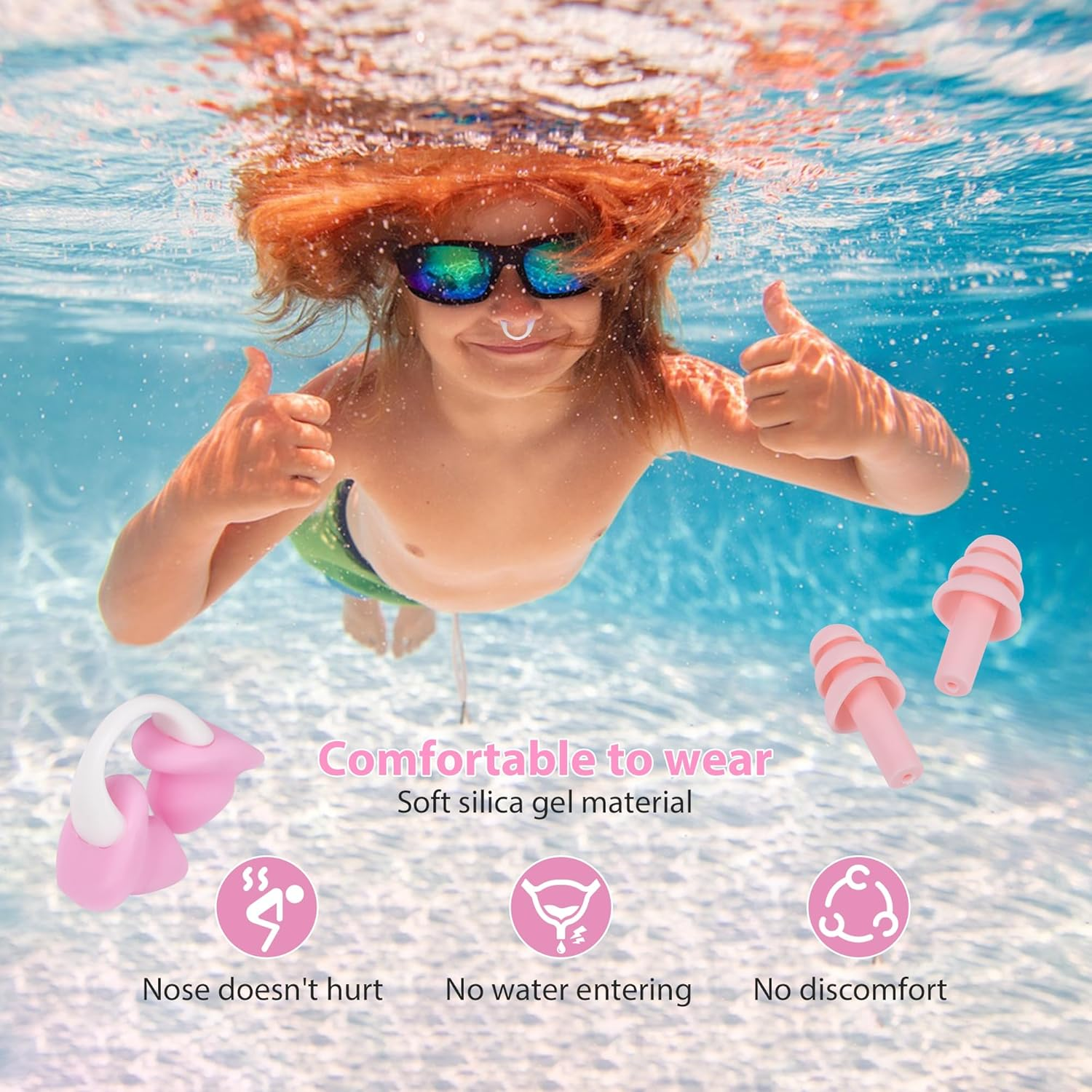 Nose Plugs for Swimming for Kids(Age 4-8),Painless Nose Clip for Swimming, Ensure Comfort and Safety in the Water (S) Pink image number 5