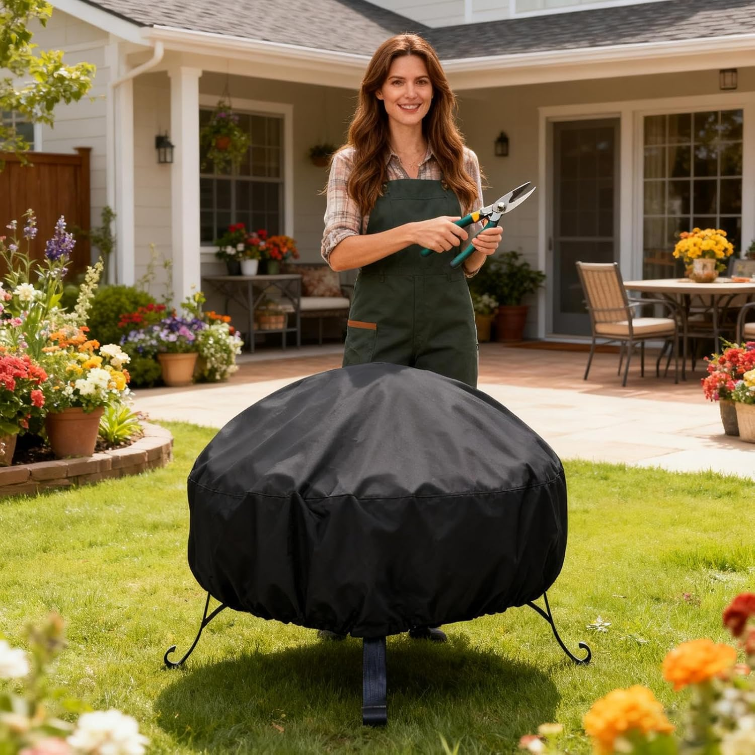 Outdoor Fire Pit Cover - Windproof Weatherproof - Waterproof round Fire Pit Dust Cover,For Sunlight Snow Leaves Debris Grilling Barbecue Cooking Burning Bonfire - 85&times;40Cm image number 6