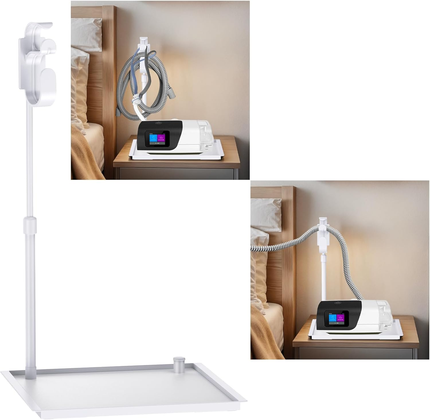 CPAP Protector Mat & CPAP Hose Holder - Bedside Organizer with Retractable CPAP Hook for CPAP Mask & Tubing, Keeps CPAP Supplies Neat and Tidy, Enhances Sleep Quality (Black)