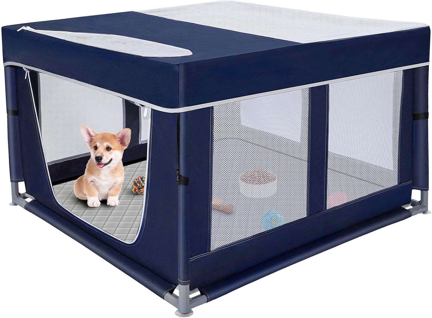 Puppy Playpen Indoor for Small Pets, 42X42X25 Inch, Dog Play Pen with Gate, Portable Oxford Fabric Pet Exercise Pen, Anti-Tipping Enclosure with Zipper Door