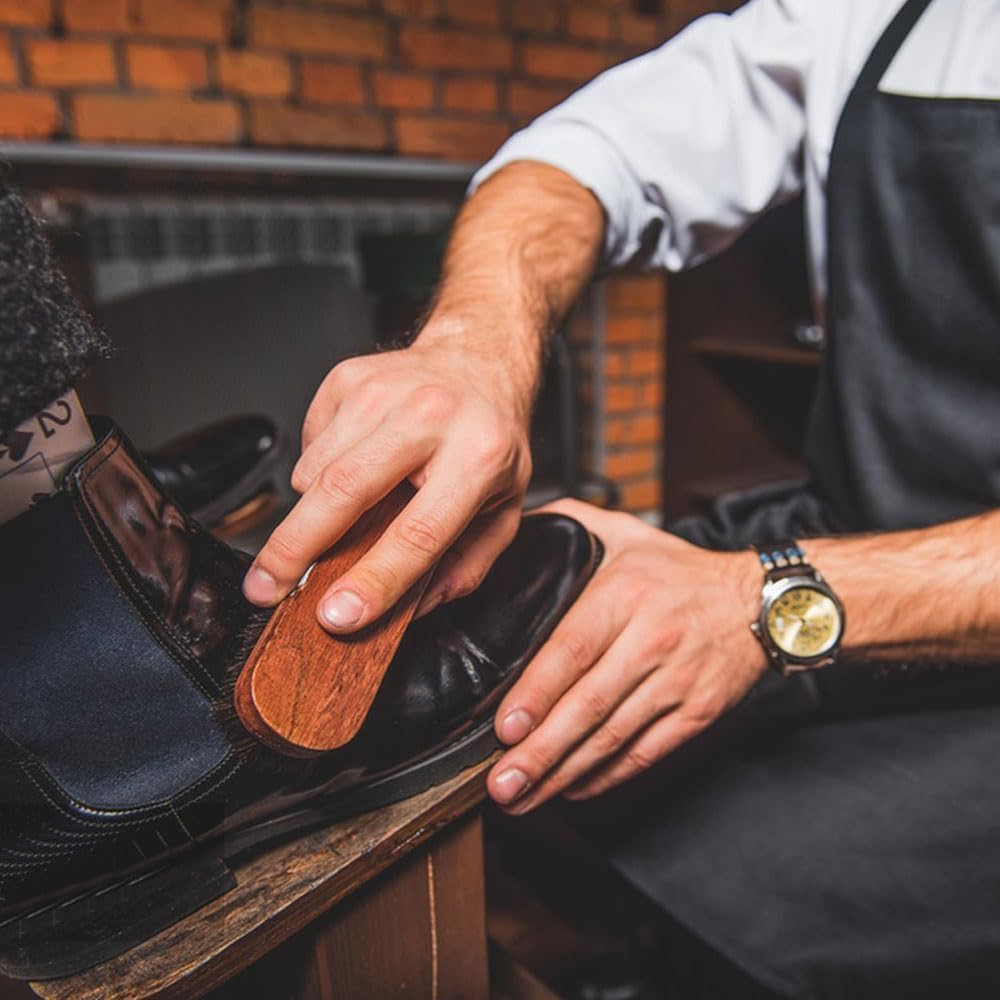 4 Pcs Horsehair Shine Brush Kit - Clean Polish Daubers Applicators, Leather Brush, Sofa 3 Pcs Dauber Applicator Brushes + 1Pc Shoes Cloth Glove Brown for Boots, Car Seats, Sofas, Bags image number 6